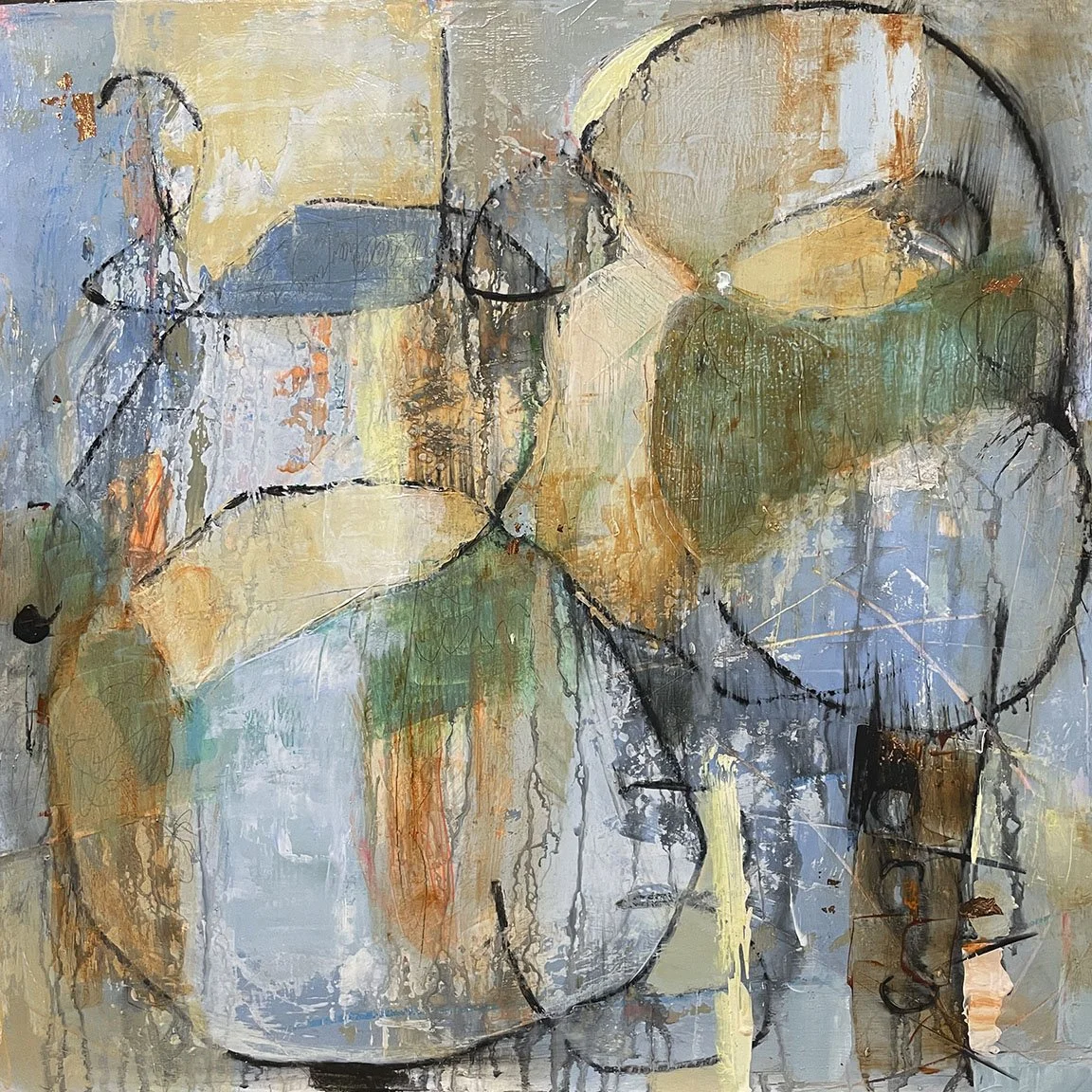 The Lights Came On and The Writing Fell Off The Wall, Acrylic on Panel, 18 x 18, 2023