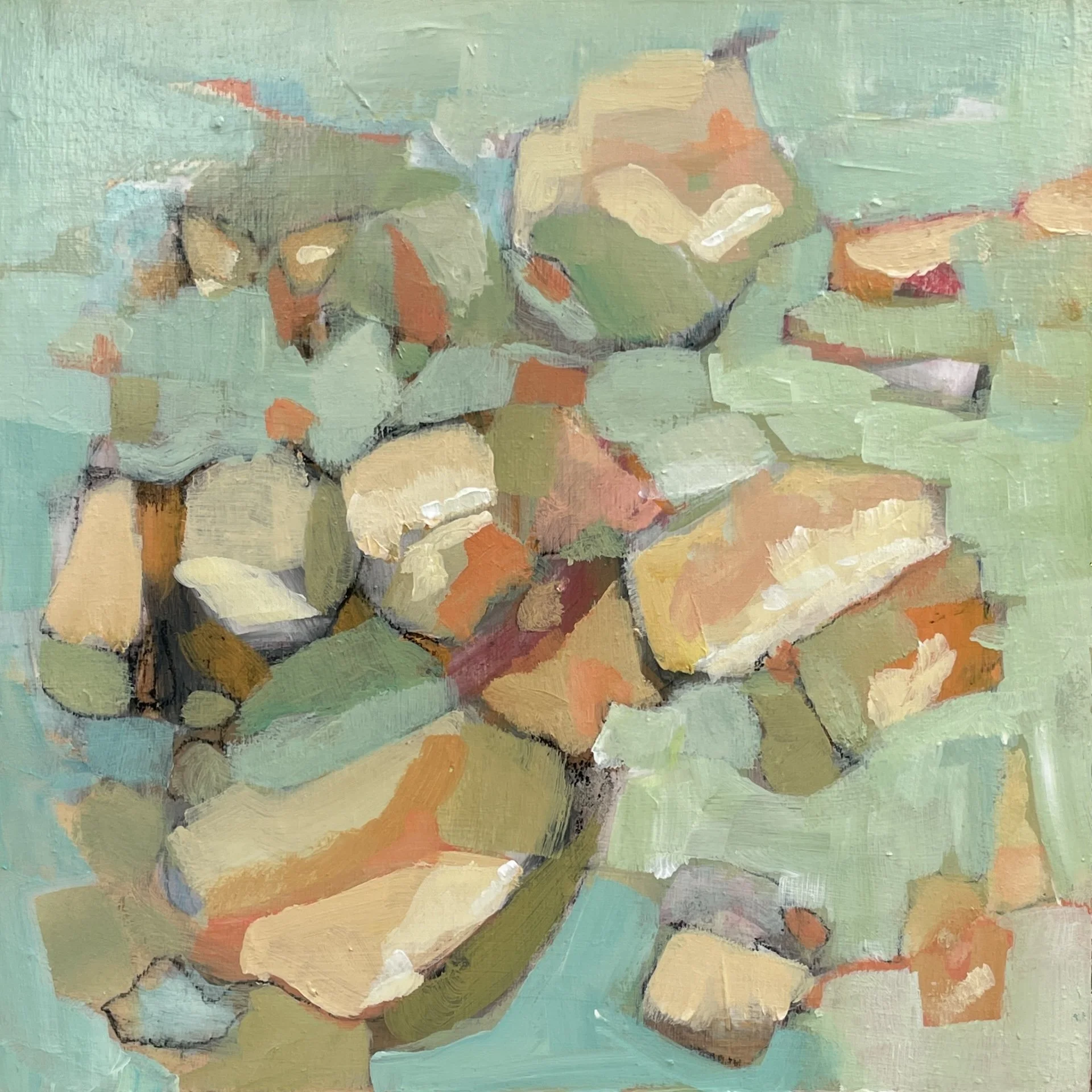 Ostinato, Acrylic on Panel, natural floater frame, 10x10, framed size 11.5 x 11.5