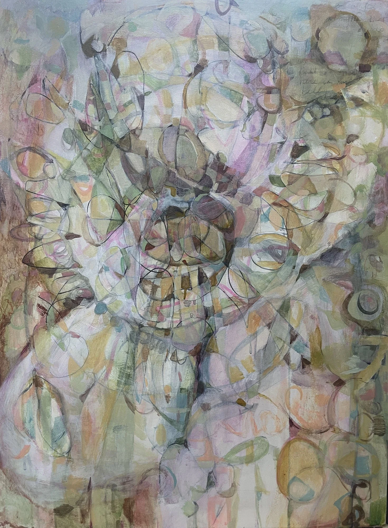 Tied Tight in Ribbons, Acrylic on paper mounted on cradled panel. 30 x 22 2025