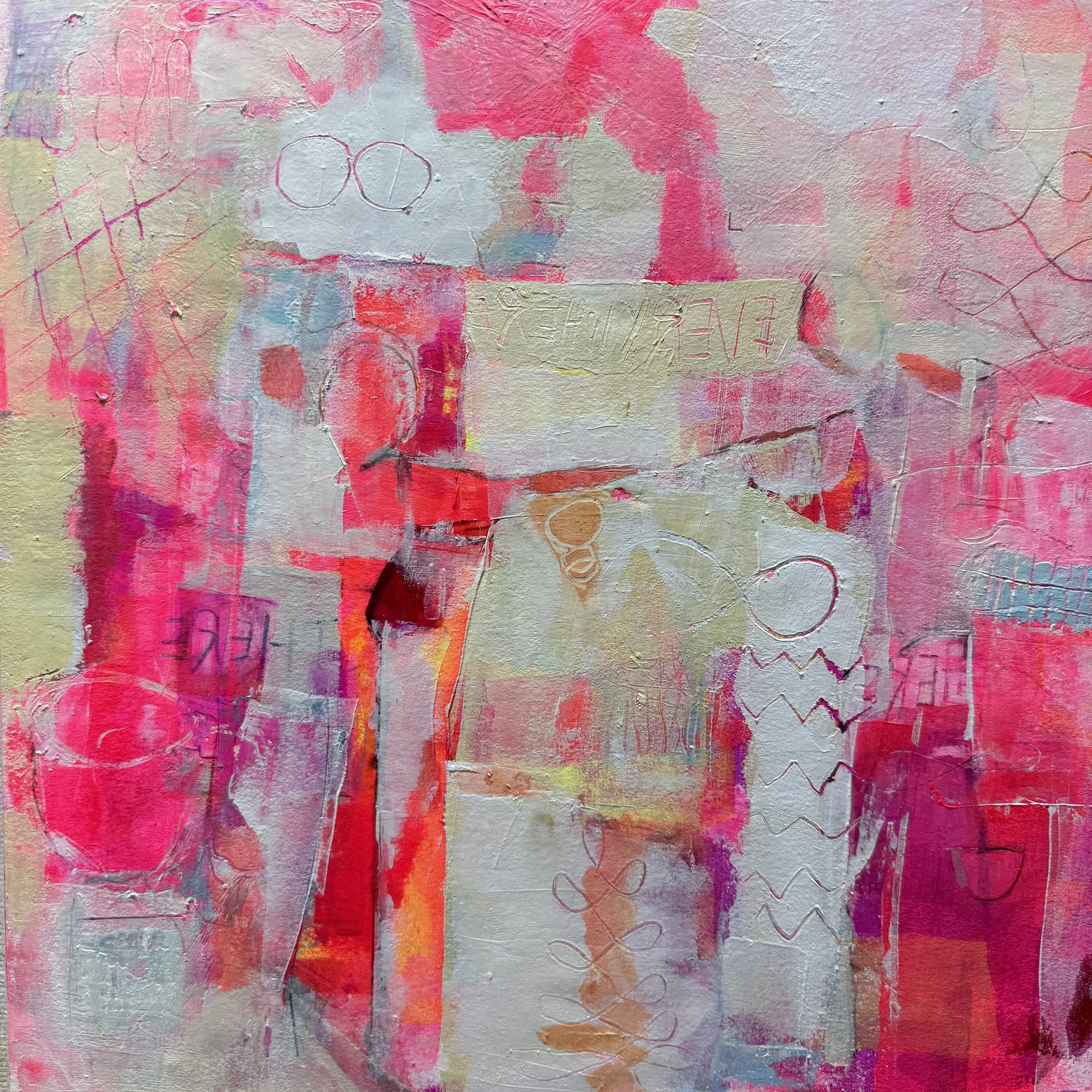 Here, There, Everywhere, 2025,
  acrylic on panel 14x14