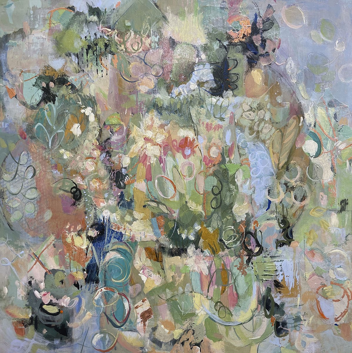 I'll Take My Tea In The Garden, Love, 20x20 Acrylic on Panel, 2024