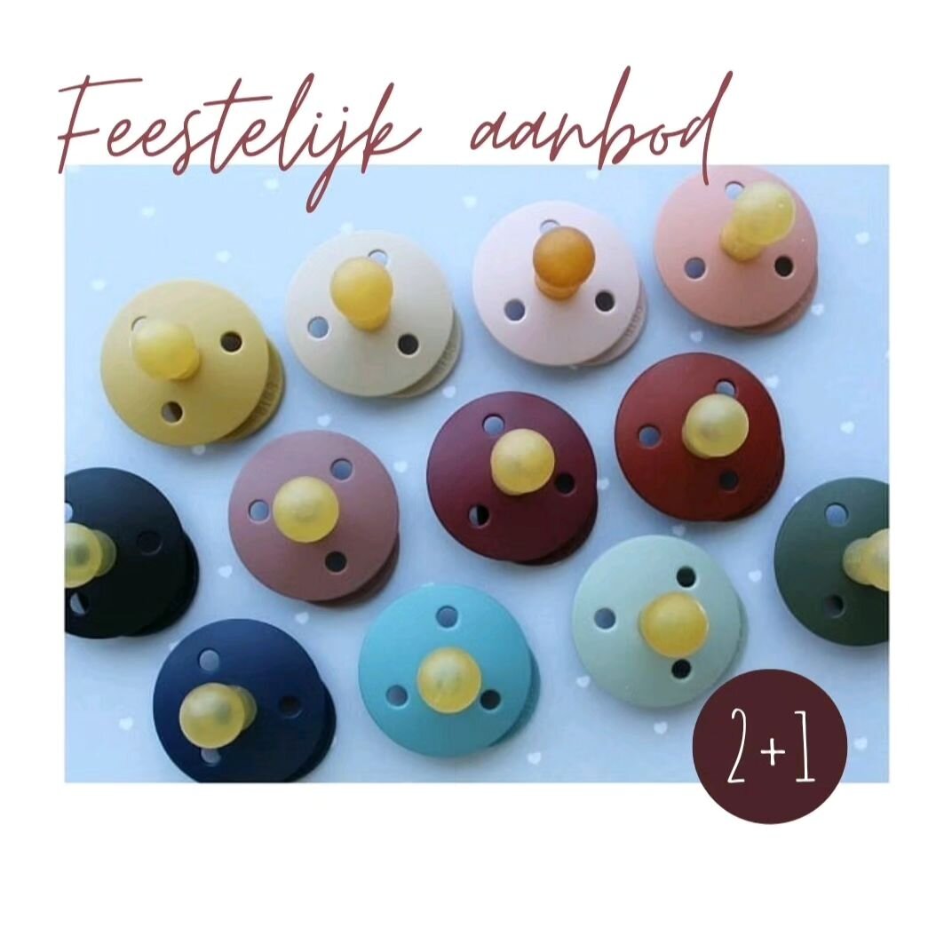 FEESTELIJK AANBOD ⭐

Alle tutjes (zowel BIBS als FRIGG maat 2) 2+1 gratis tot het einde van de maand 👶

Tijdelijk aanbod en zolang de voorraad strekt. Vraag even naar de beschikbare kleuren want sommige kleurtjes zijn reeds uitverkocht! 

&euro;4,95