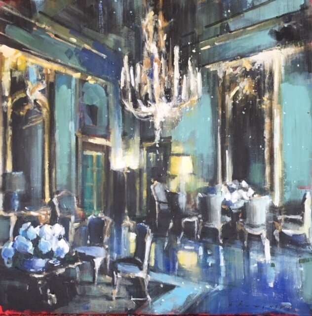 The Great Hall with Hydrengeas 24"x24" acrylic on canvas 2018 SOLD