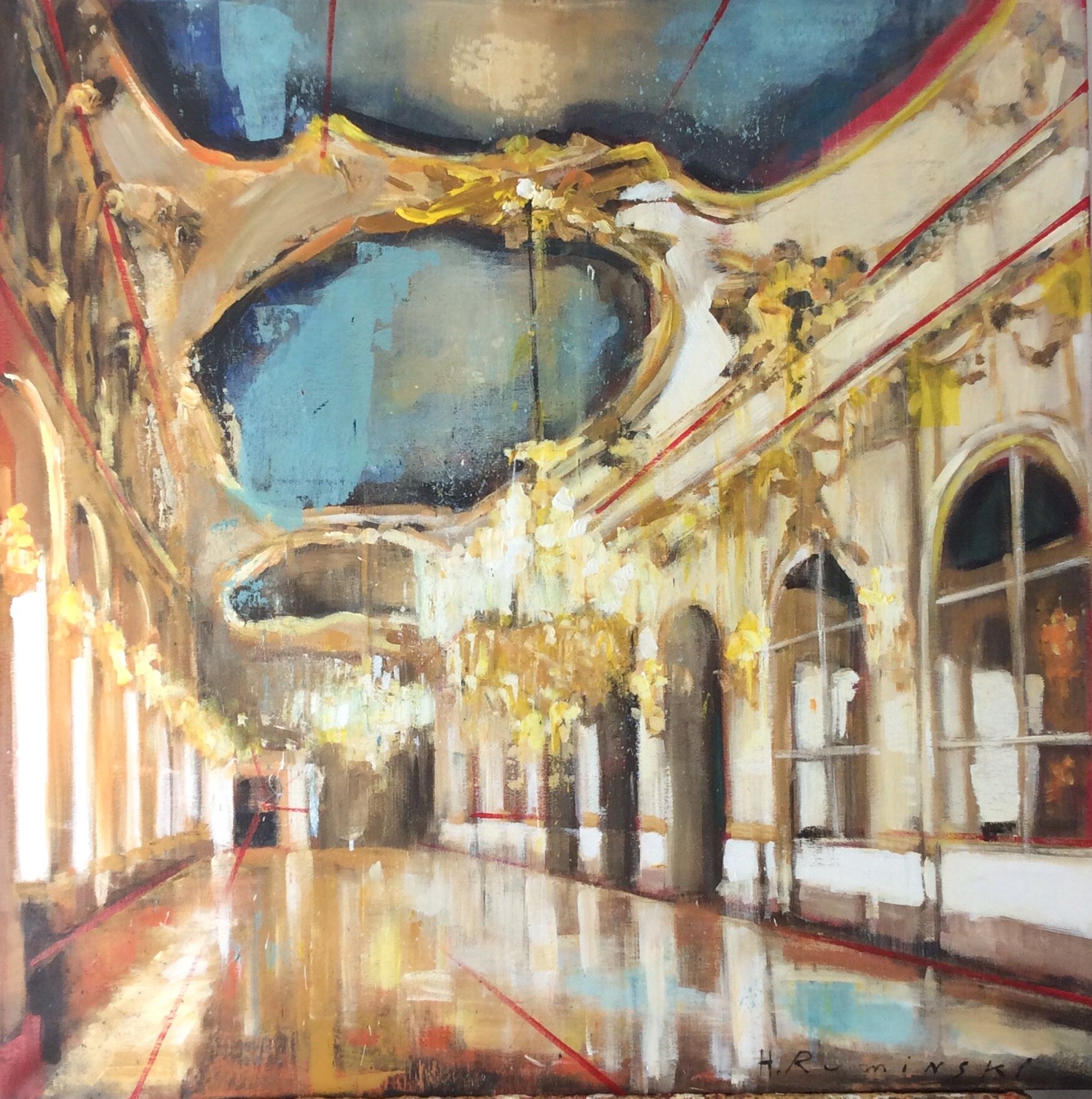 Large Gallery with Ceiling Fresco 30"x30" acrylic on canvas 2016