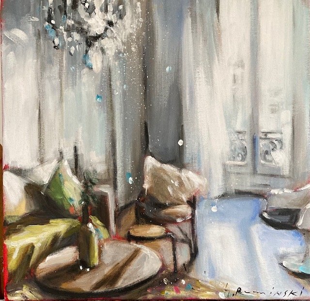 Parisian Living 4 14"x14" acrylic on canvas 2021 SOLD