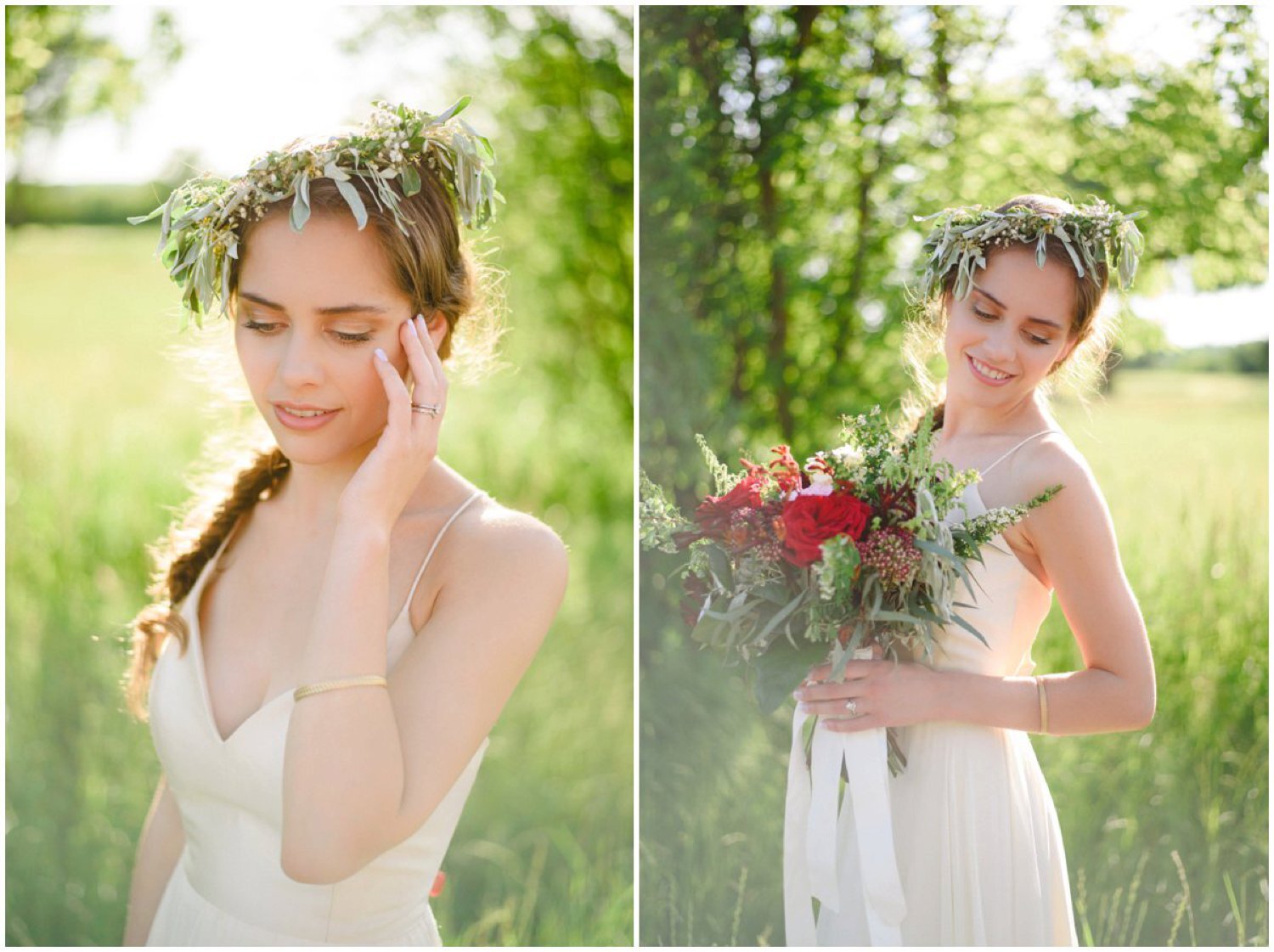 Organic flower crown and red toned bouquet Toronto wedding photographer