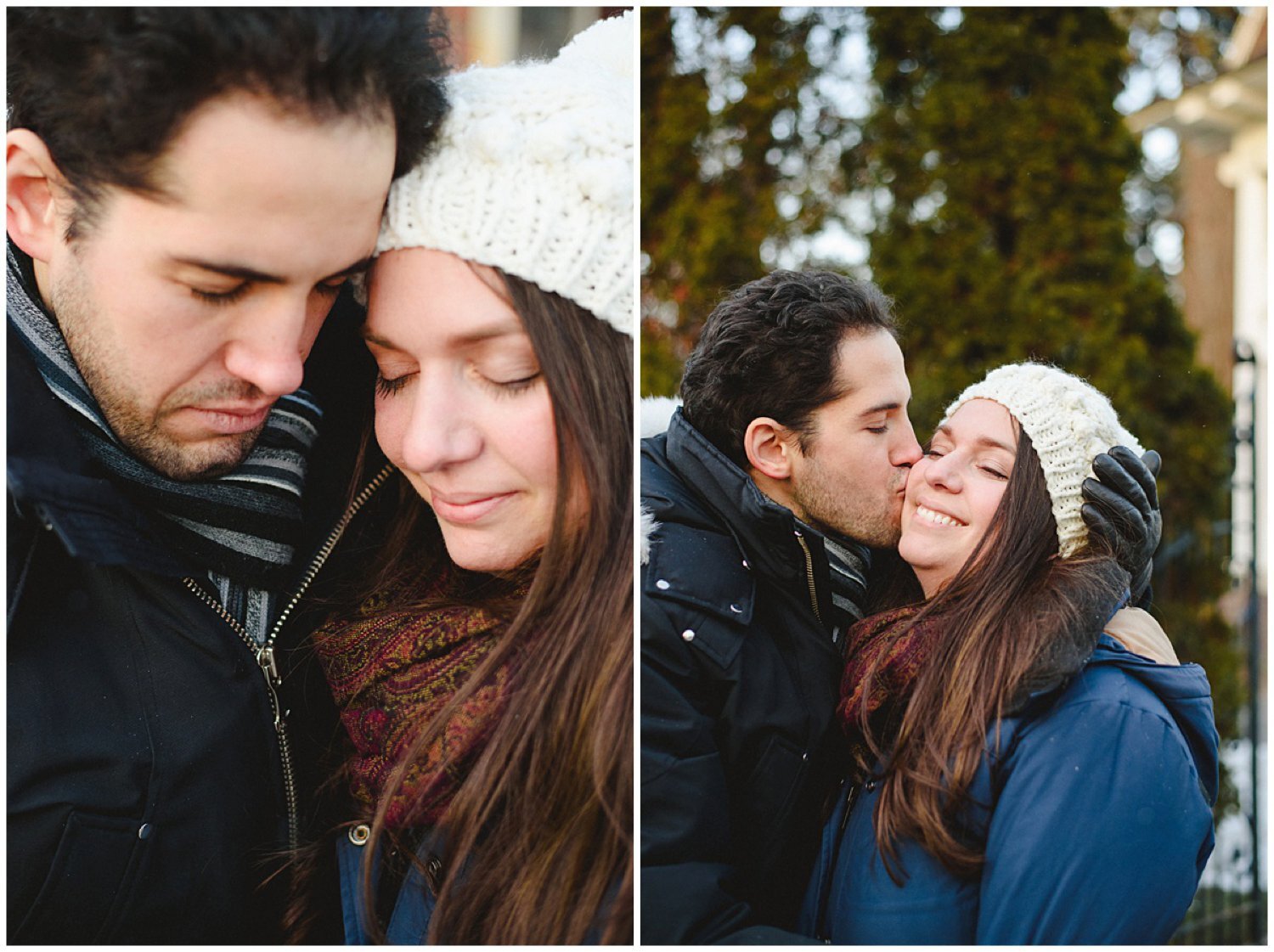 couple walking down the street holding hands toronto engagement session 