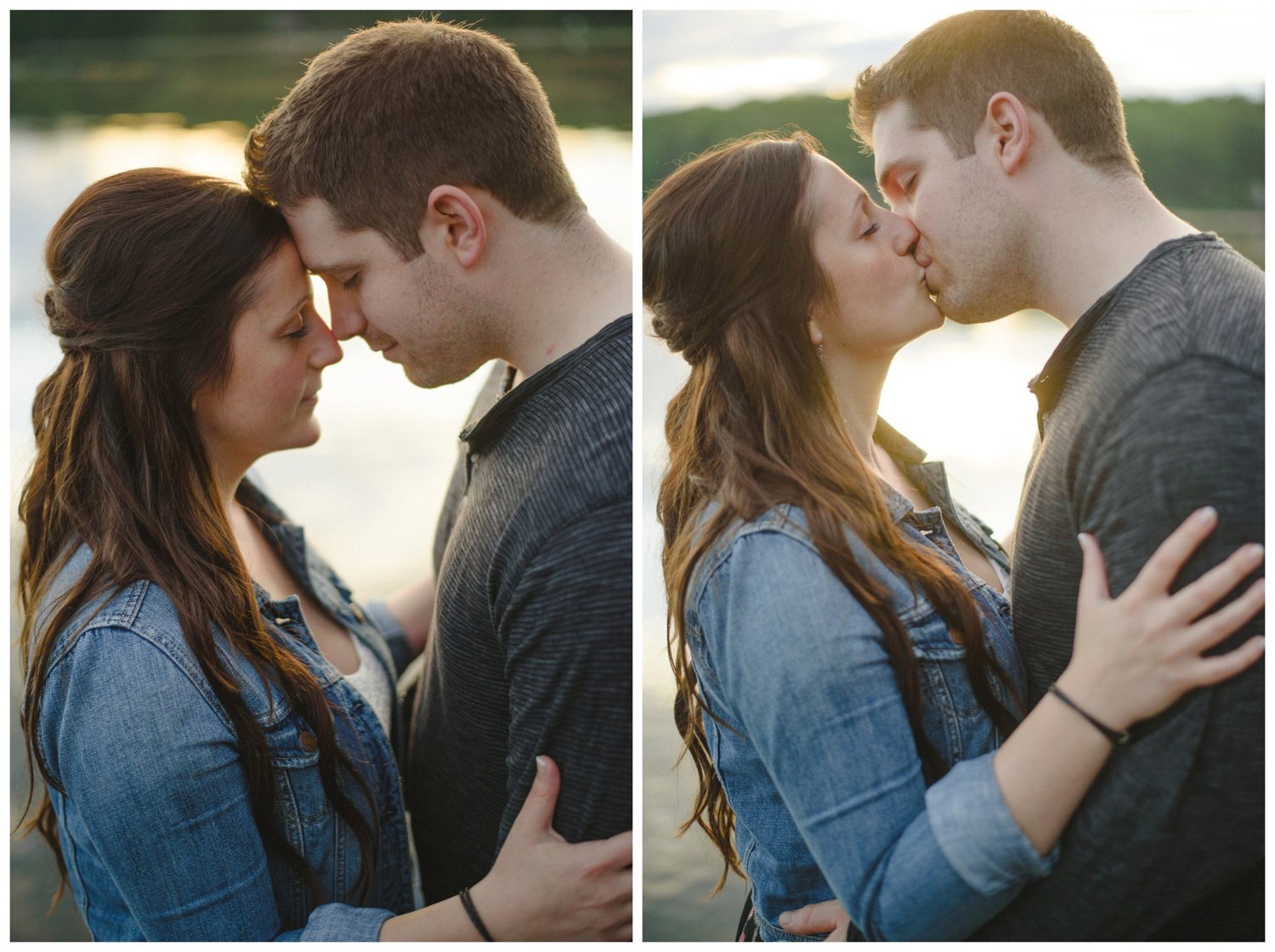 Couple kissing at sunset Muskoka engagement