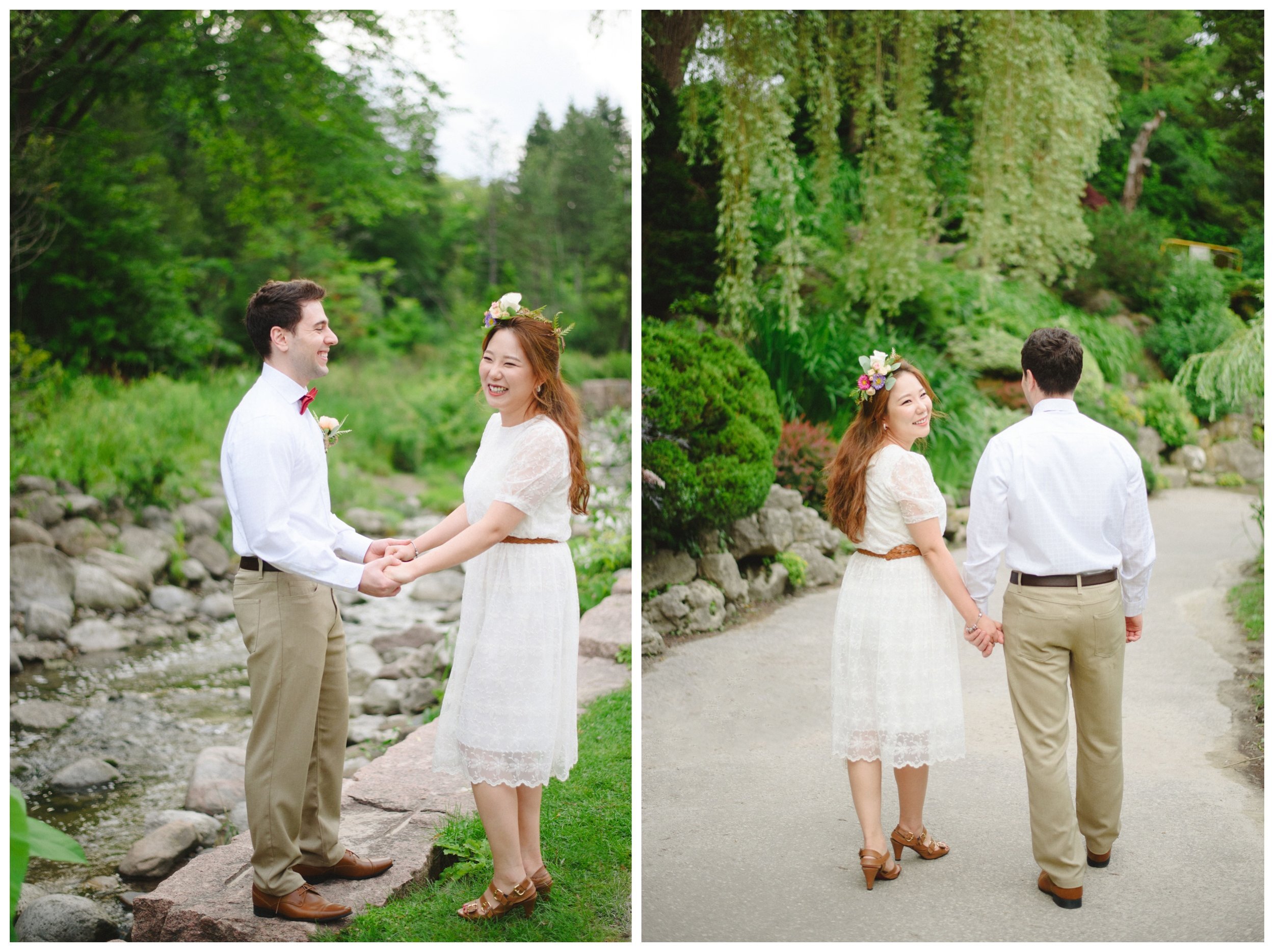 Couple walking hand in hand Edward Garden engagement session 