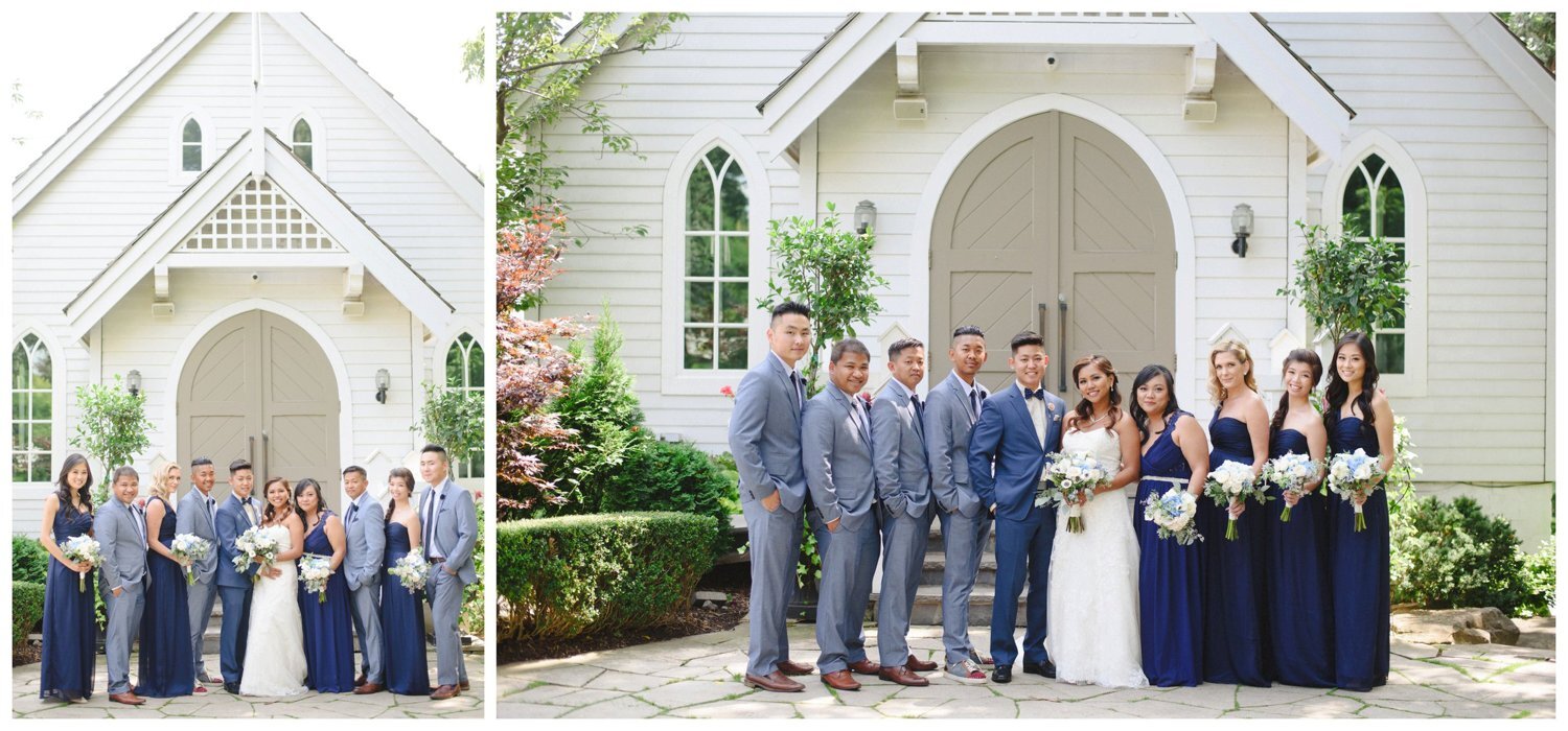 full bridal party in front of chapel at Doctor's House Wedding