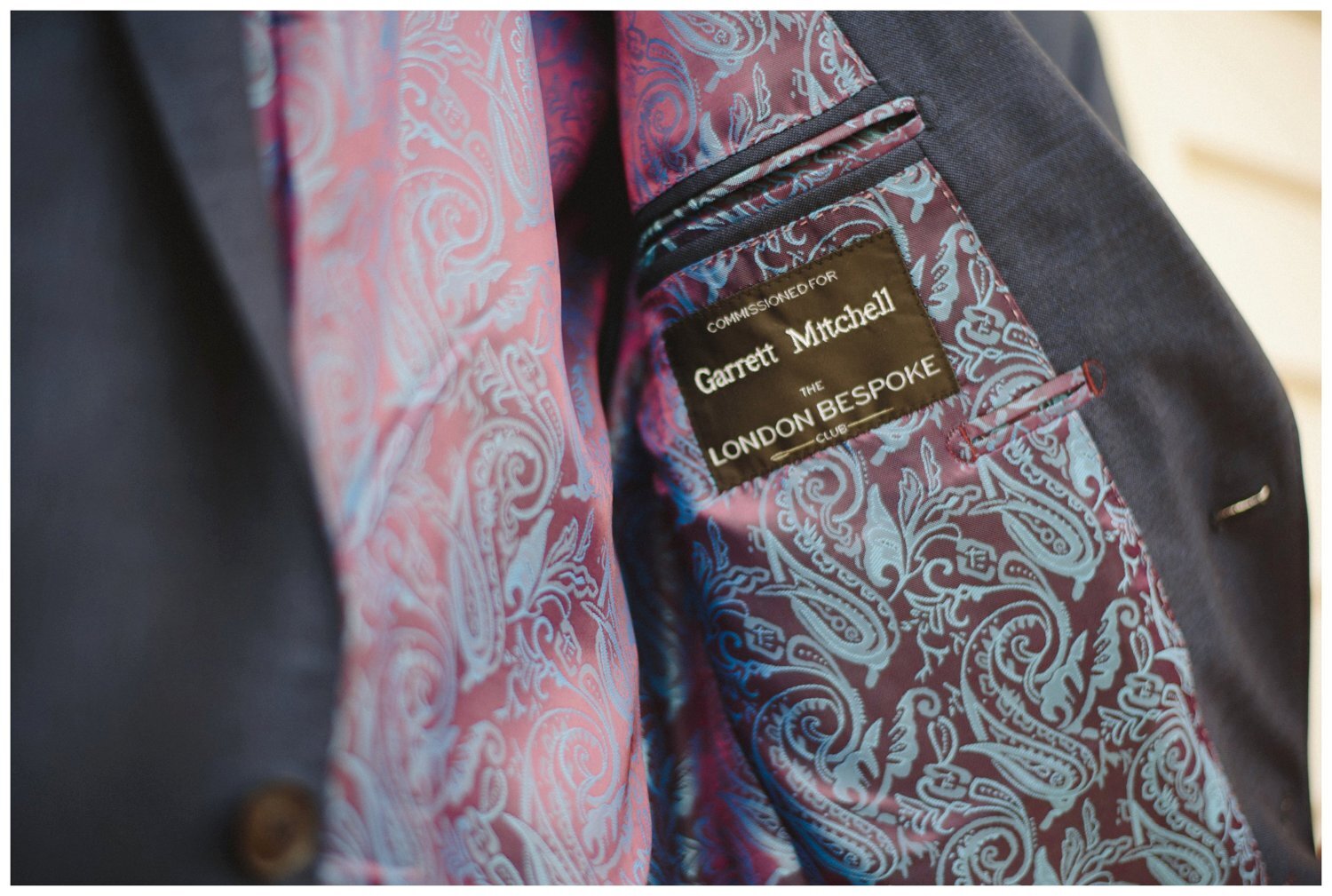 Custom engraved suit at Portage Inn Wedding in Muskoka