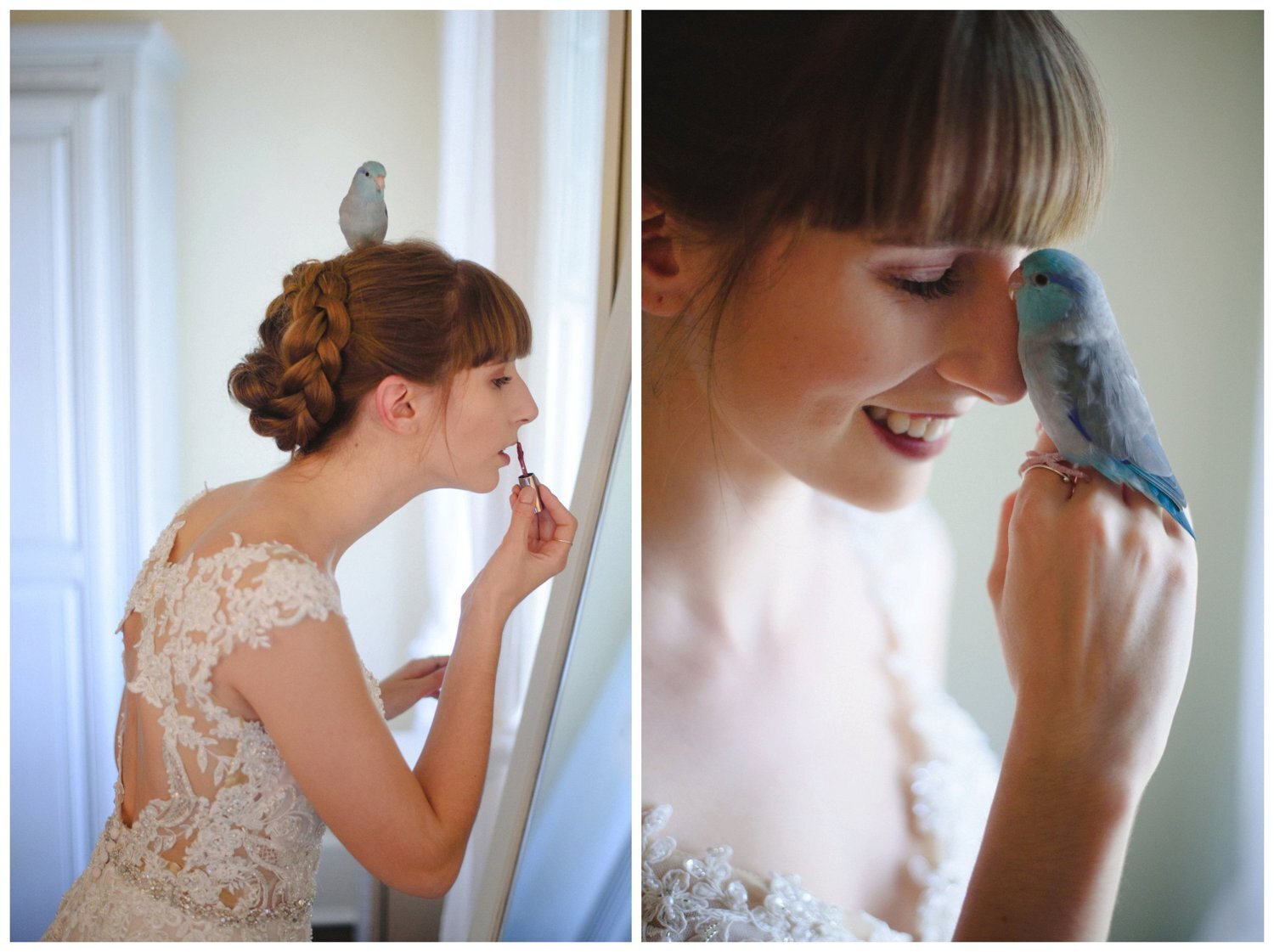 bride with her pet bird
