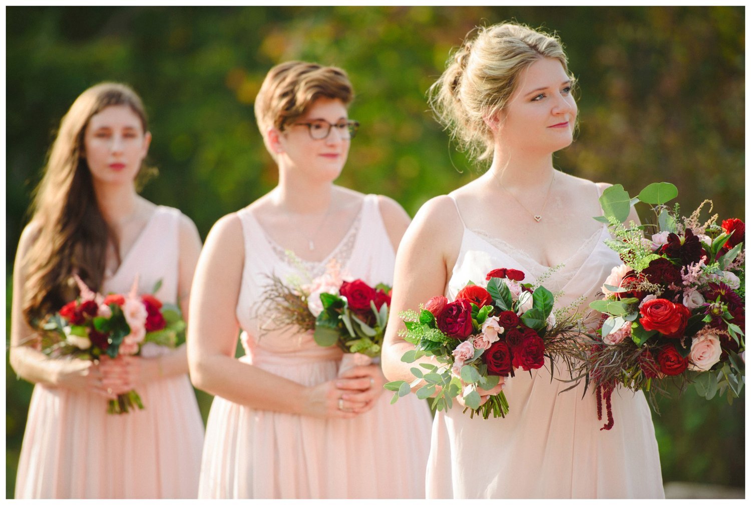 Bridesmaids in light pink at Portage Inn Wedding in Muskoka