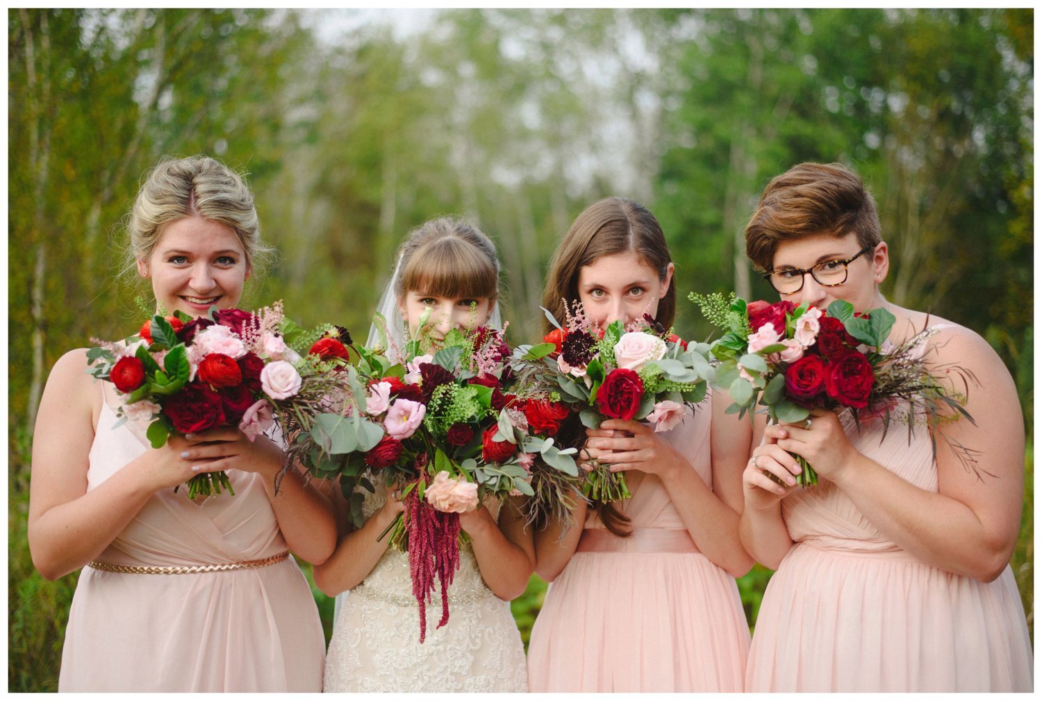 Bridal party in light pink at Portage Inn Wedding in Muskoka