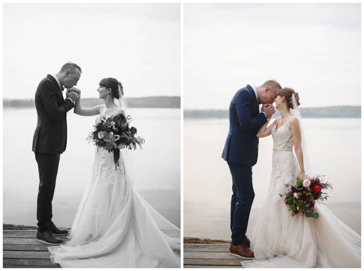 Bride and groom by the lake at Portage Inn Wedding in Muskoka