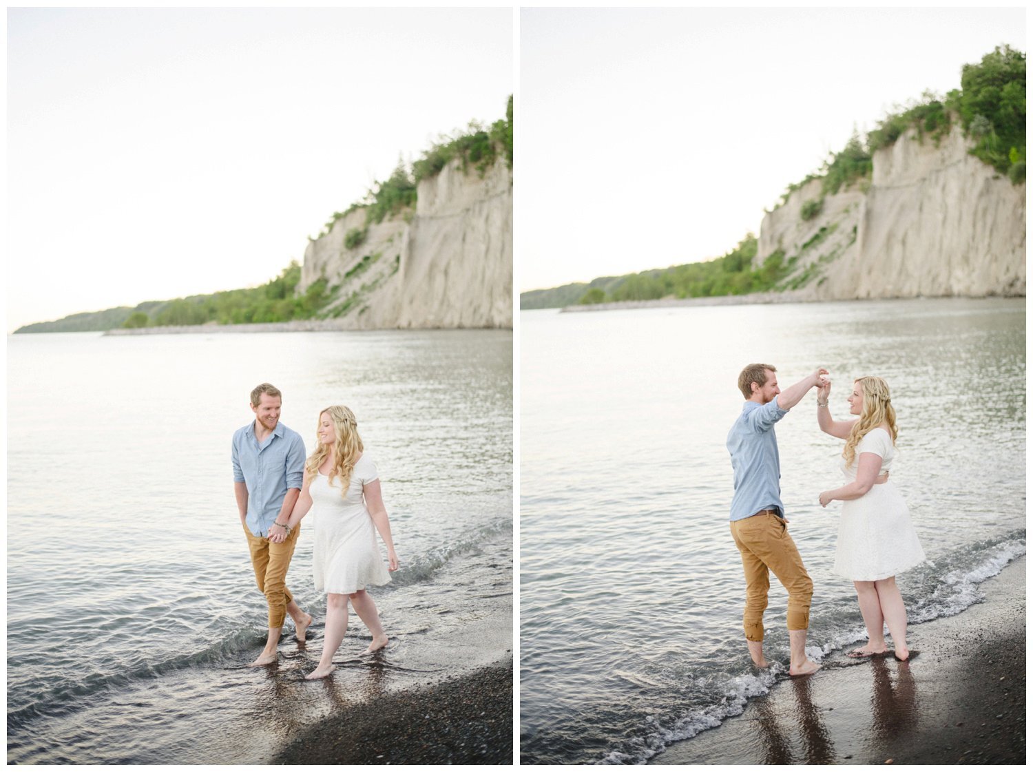 couple dancing on the beach at Scarborough Bluffs engagement 