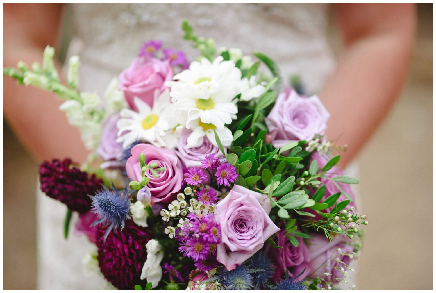 purple bouquet at Kortright Centre Wedding 