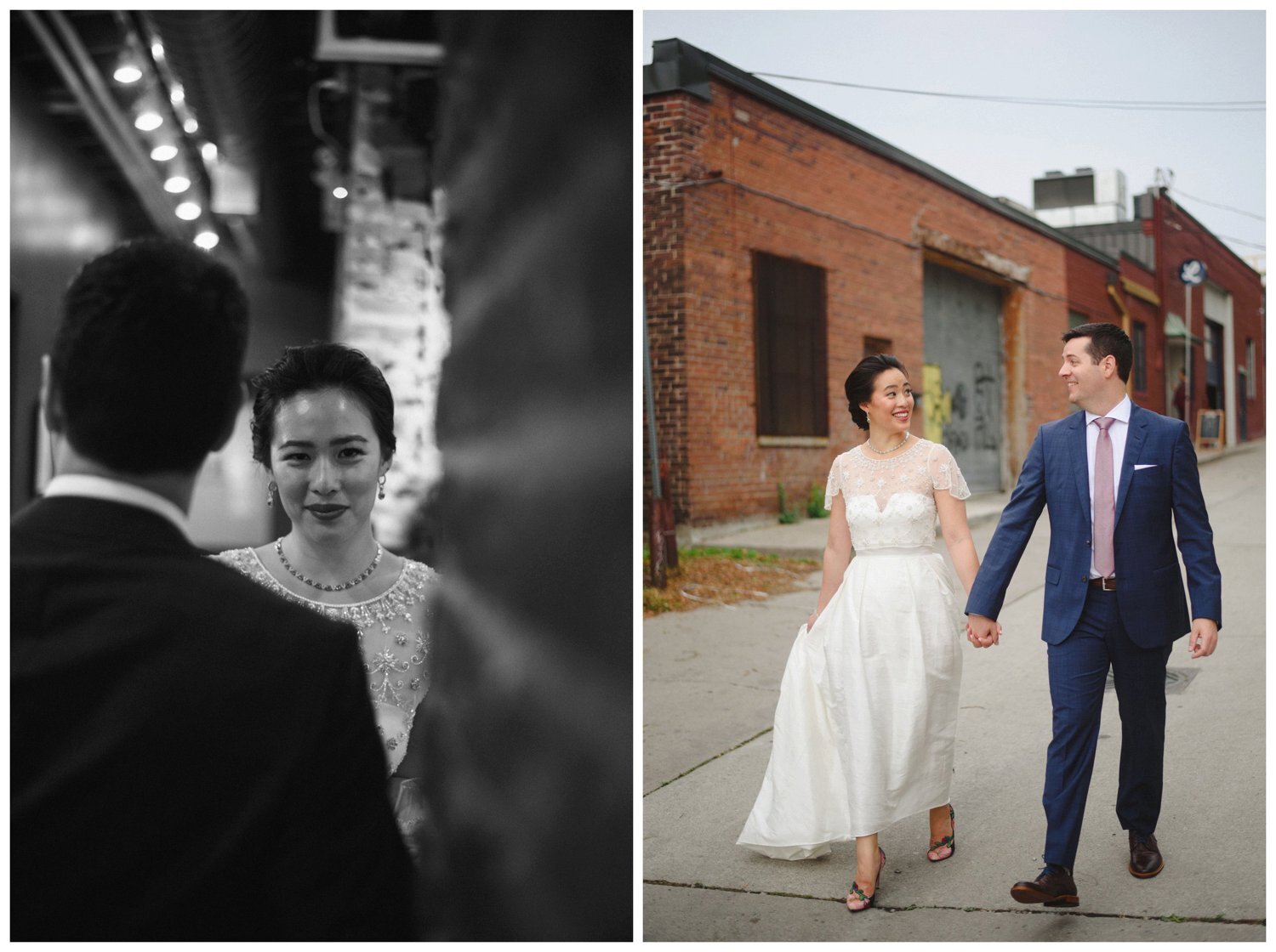 bride and groom hanging out at Left Field Brewery in Toronto