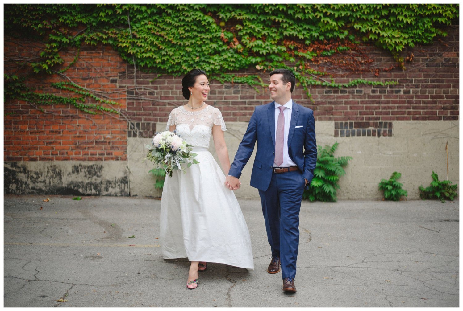 bride and groom outside at their intimate wedding at Le Select Bistro in Toronto