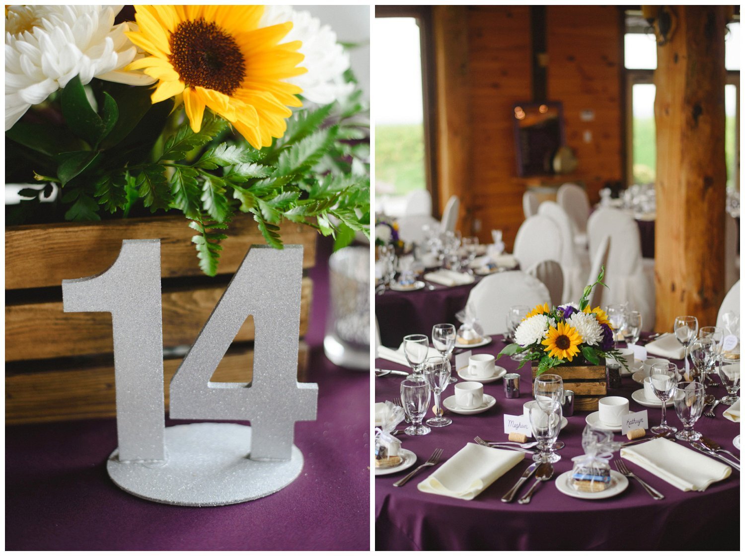 sunflower and purple decor at Holland Marsh Winery Wedding in Newmarket