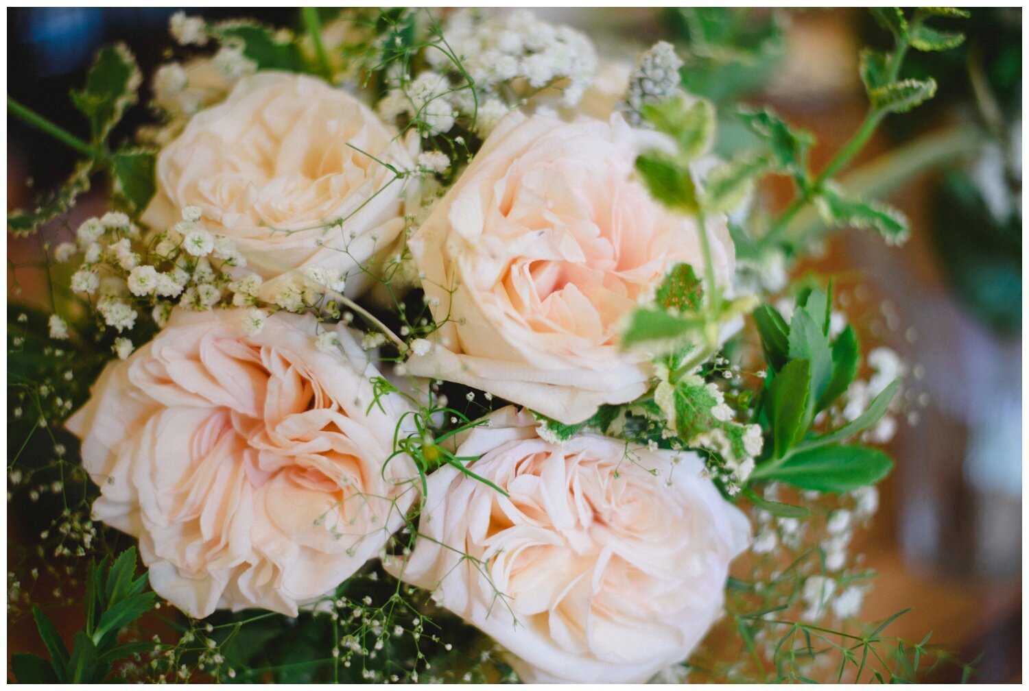 rose bouquet at backyard tent wedding in Claremont Ontario