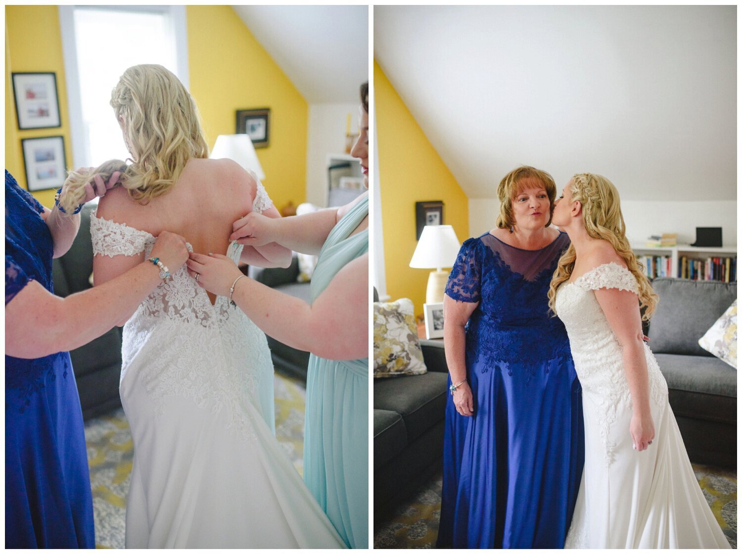 bride hugging her mother at backyard tent wedding in Claremont Ontario