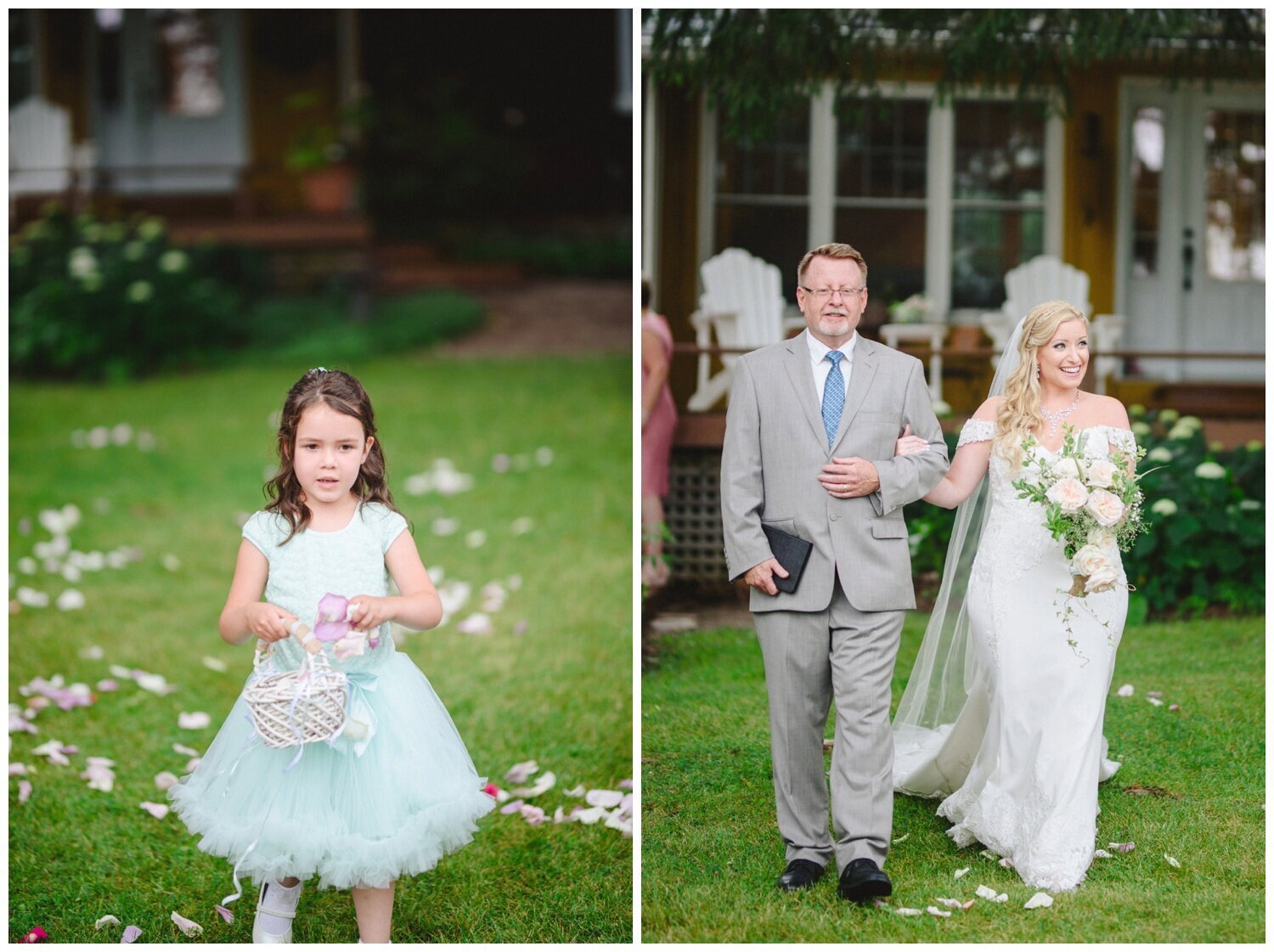 bride walking down the aisle at backyard tent wedding in Claremont Ontario