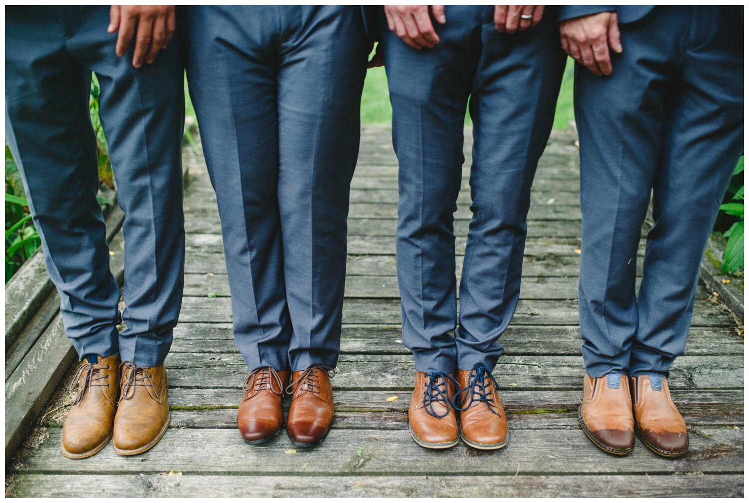 groom shoes at backyard tent wedding in Claremont Ontario