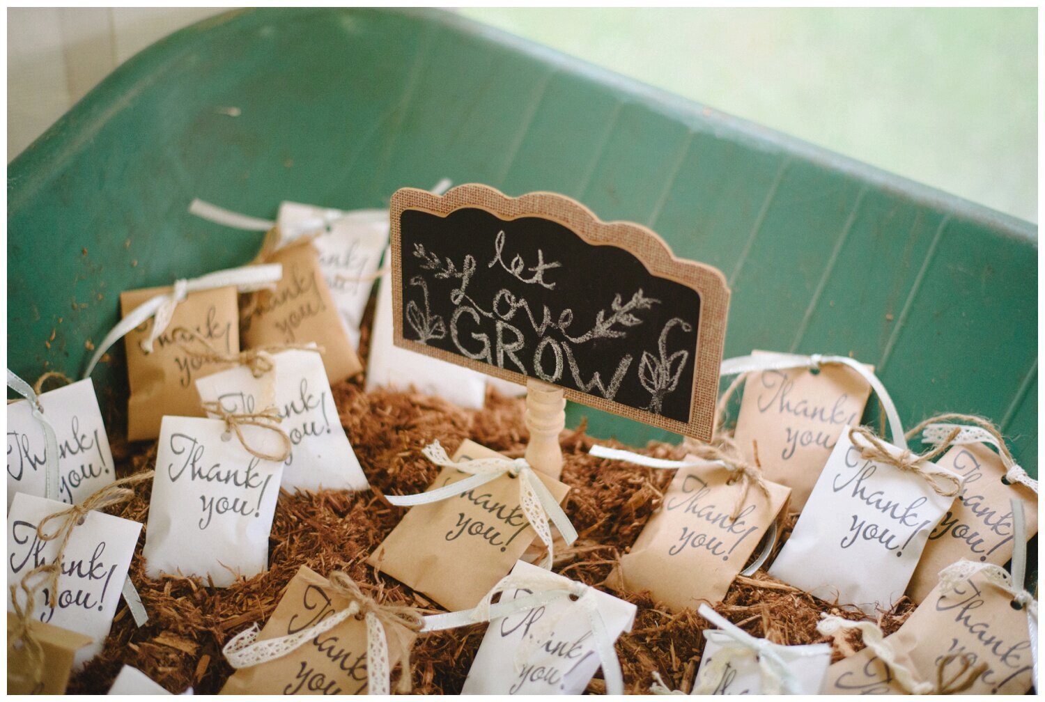 flower seed wedding favours at backyard tent wedding in Claremont Ontario