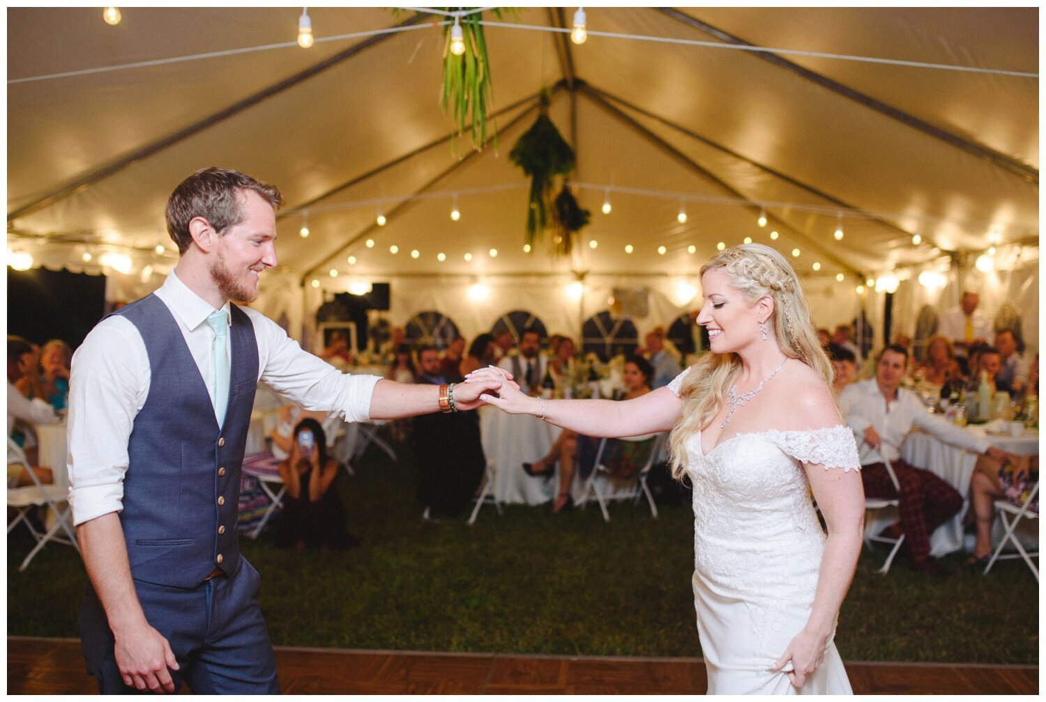 bride and groom first dance at backyard tent wedding in Claremont Ontario