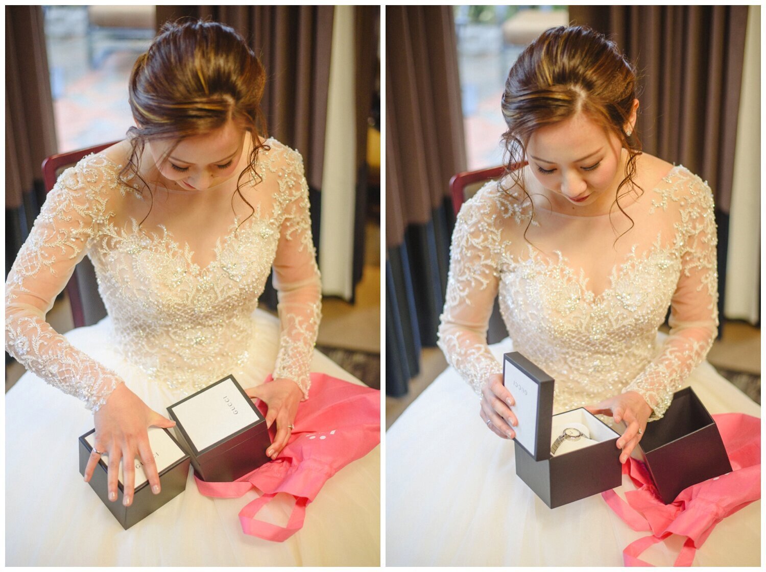 bride opening her gift at Credit Valley Golf Club Wedding