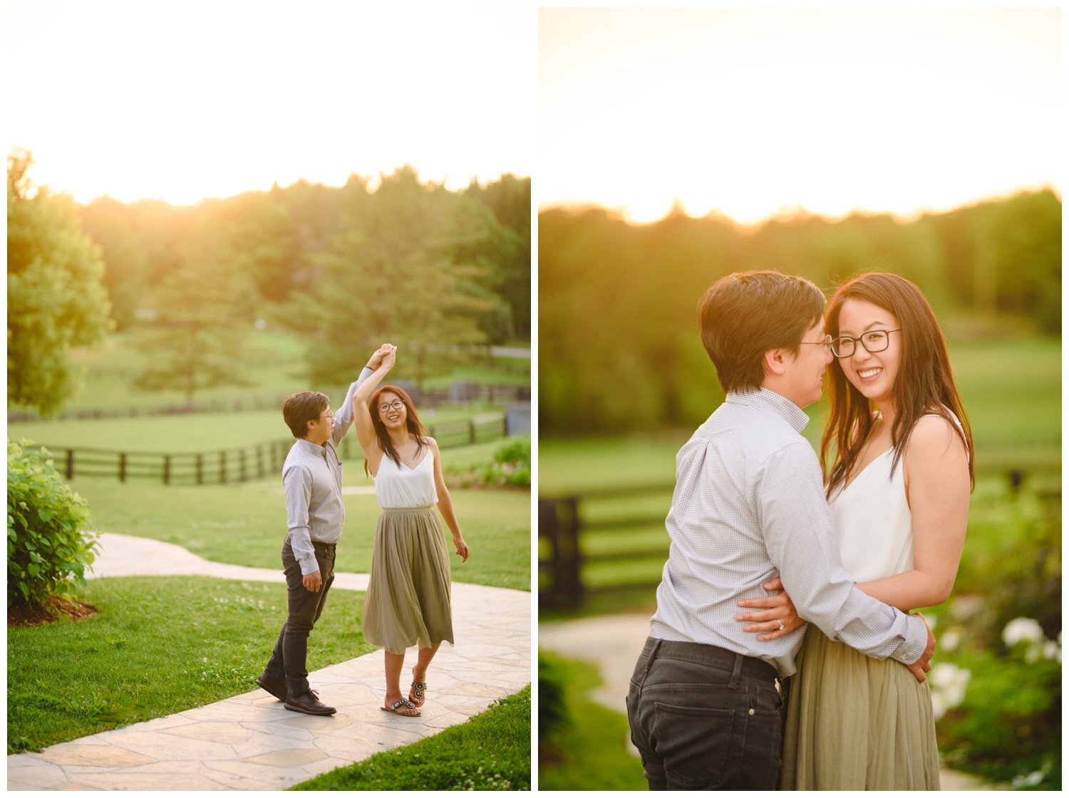 bride and groom kissing in the sunset at Dog Tales Sanctuary engagement session