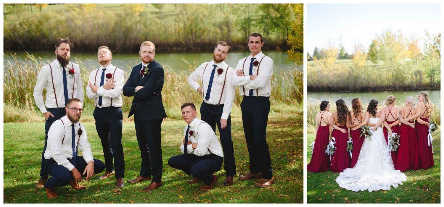 full bridal party by the river at The Greens at Renton Wedding