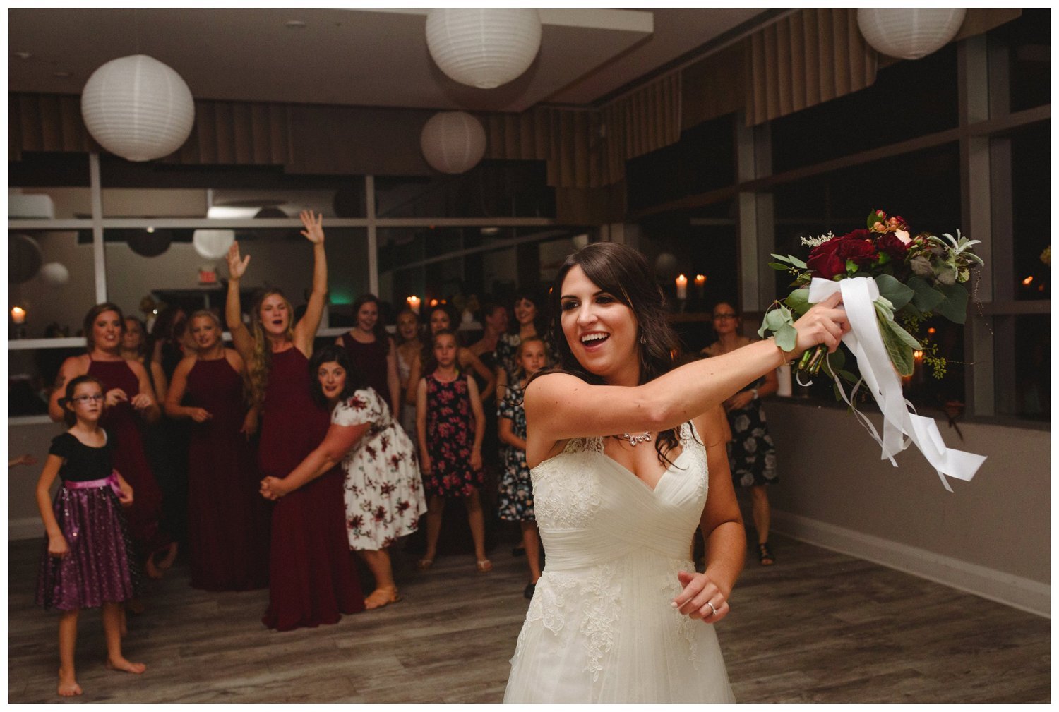 bouquet toss at The Greens at Renton Wedding