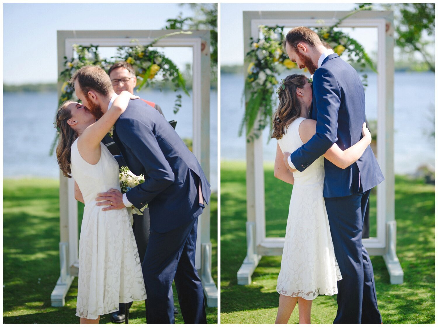 bride and kissing at intimate wedding at Barrie Yacht Club