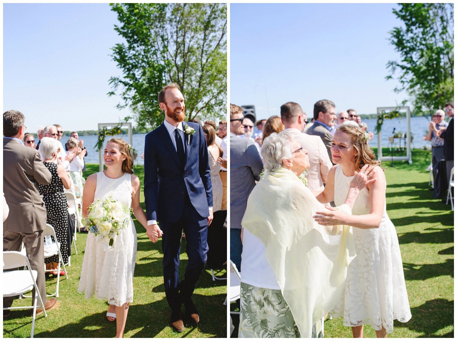 bride hugging her grandmother at intimate wedding at Barrie Yacht Club