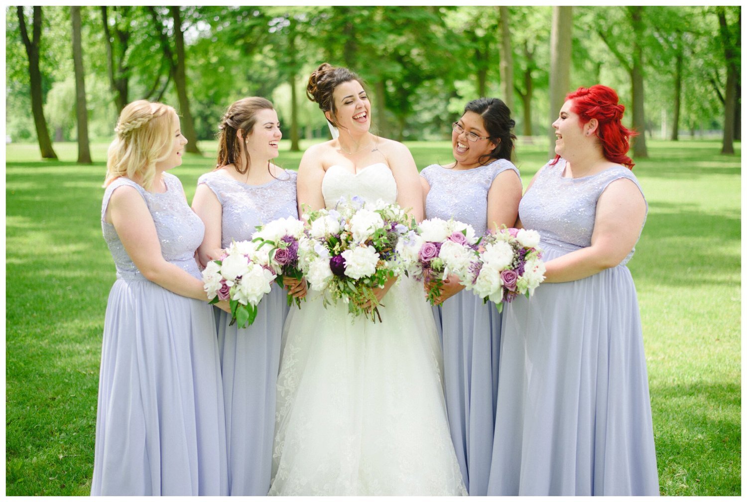 bridesmaids in pale lavender dresses at Tosca Banquet Hall Wedding in Oshawa