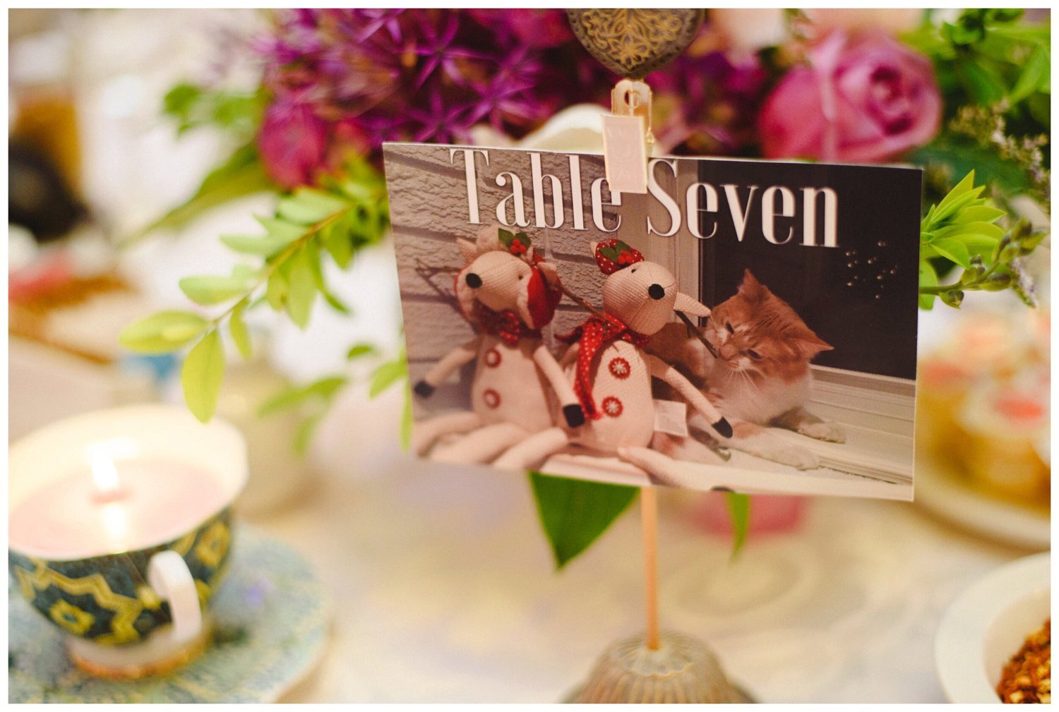 cat themed table numbers at Tosca Banquet Hall Wedding in Oshawa