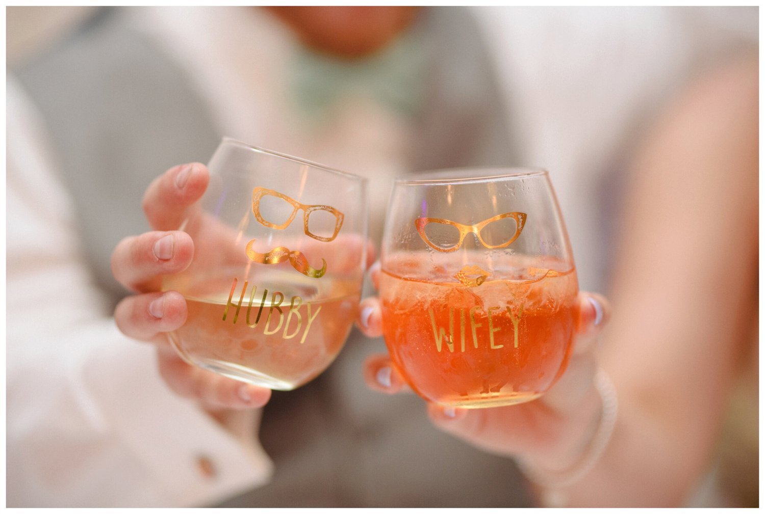 bride and groom monogrammed stemless wine glasses at Tosca Banquet Hall Wedding in Oshawa