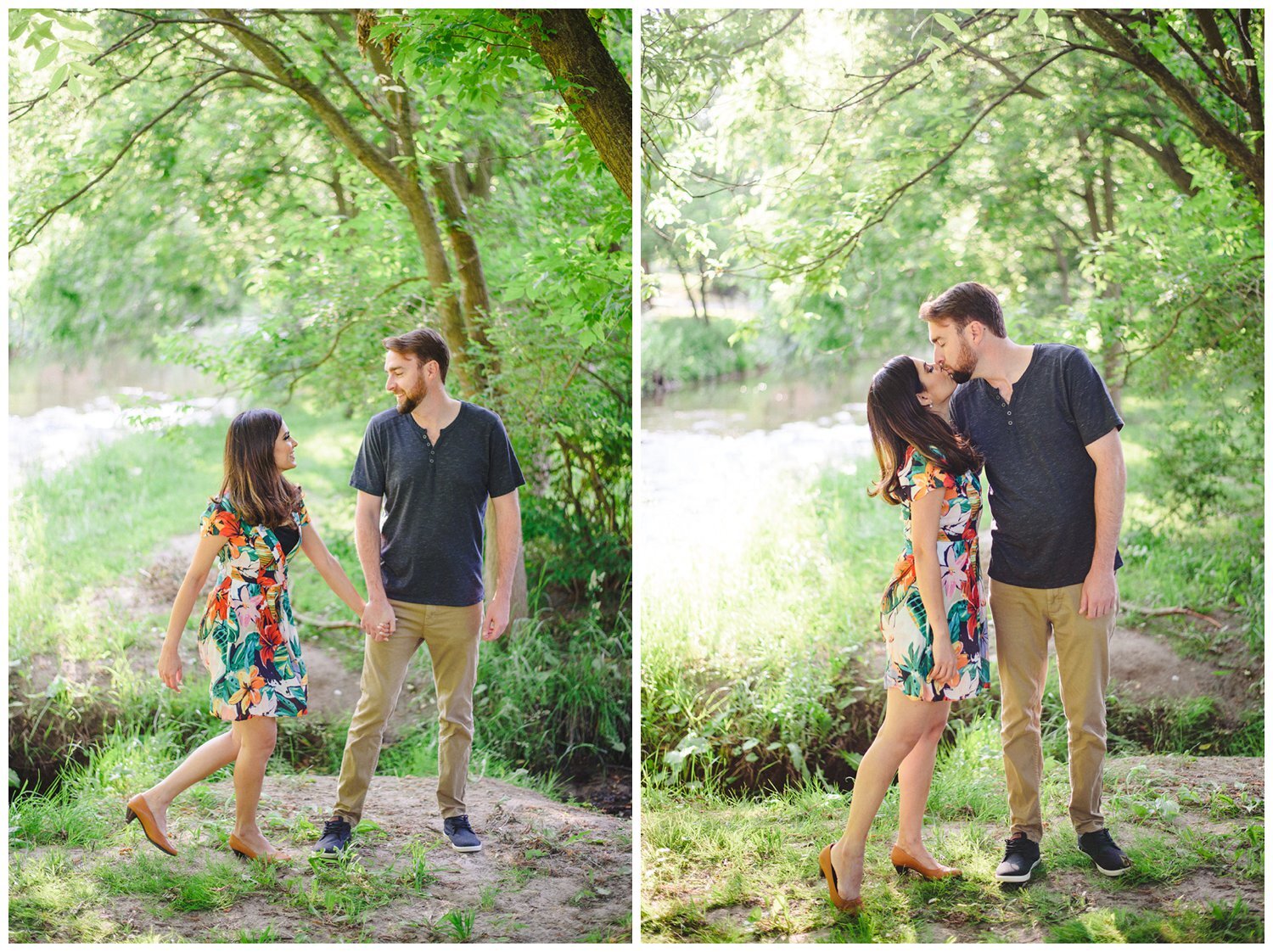 couple by the water at Oshawa Botanical Gardens Engagement Shoot