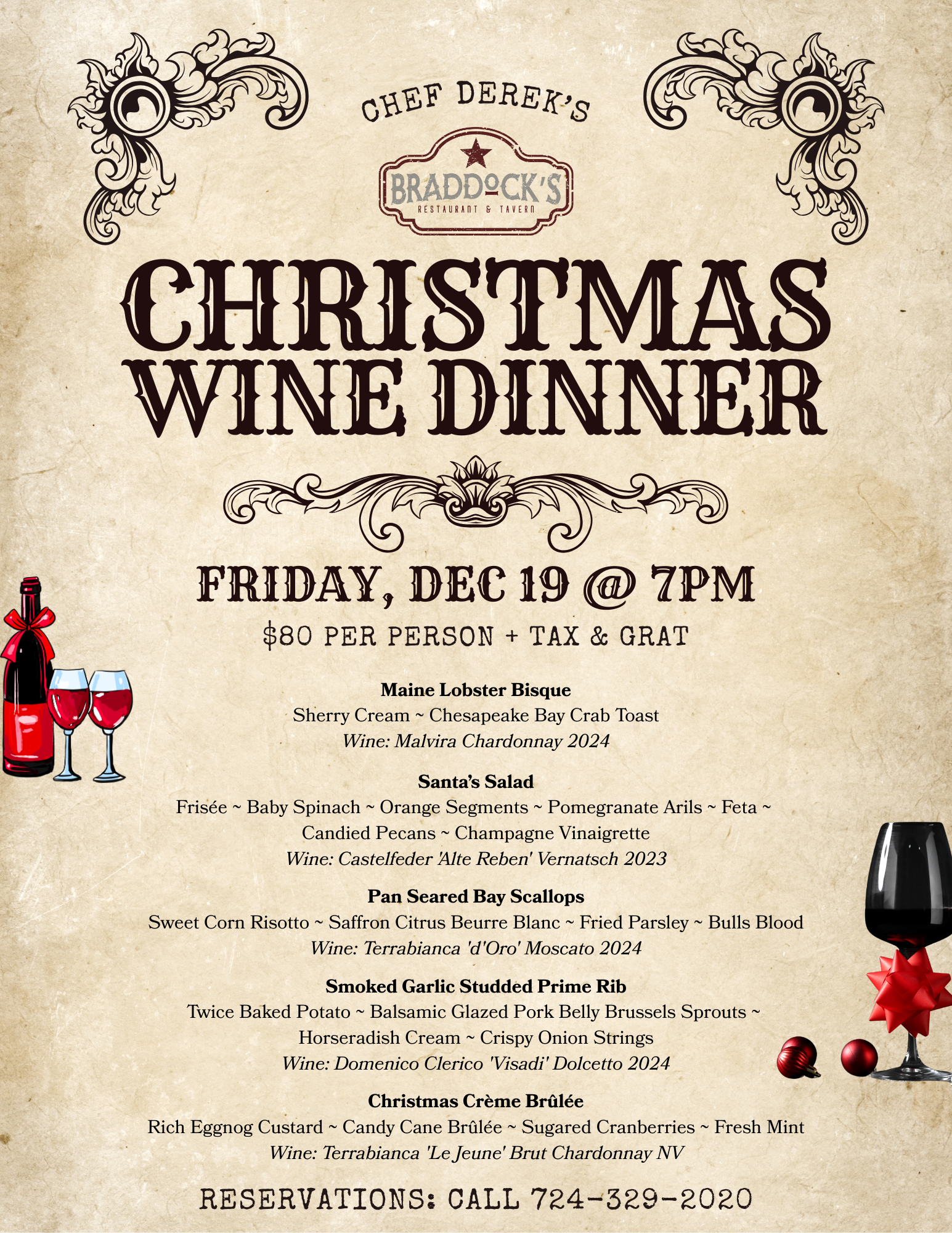 Braddock's Christmas Wine Dinner