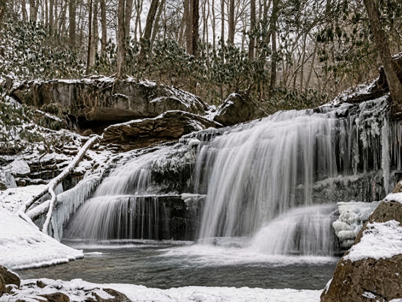 frozen waterfalls on first day hike