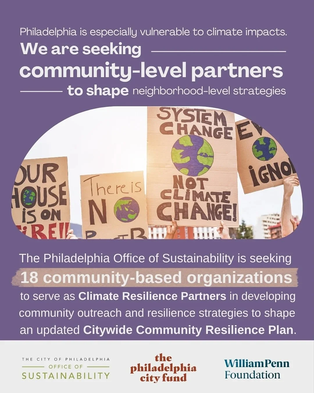 We are looking forward to working with these folks!
&mdash;&mdash;&mdash;&mdash;&mdash;&mdash;&mdash;&mdash;&mdash;&mdash;&mdash;&mdash;-

Is your community-based organization interested in climate resilience? Become one of Philly&rsquo;s 18 Climate 