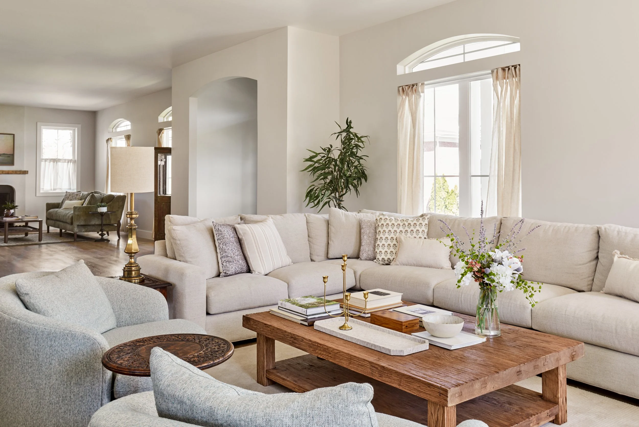 living room, L shaped couch, extra seating 