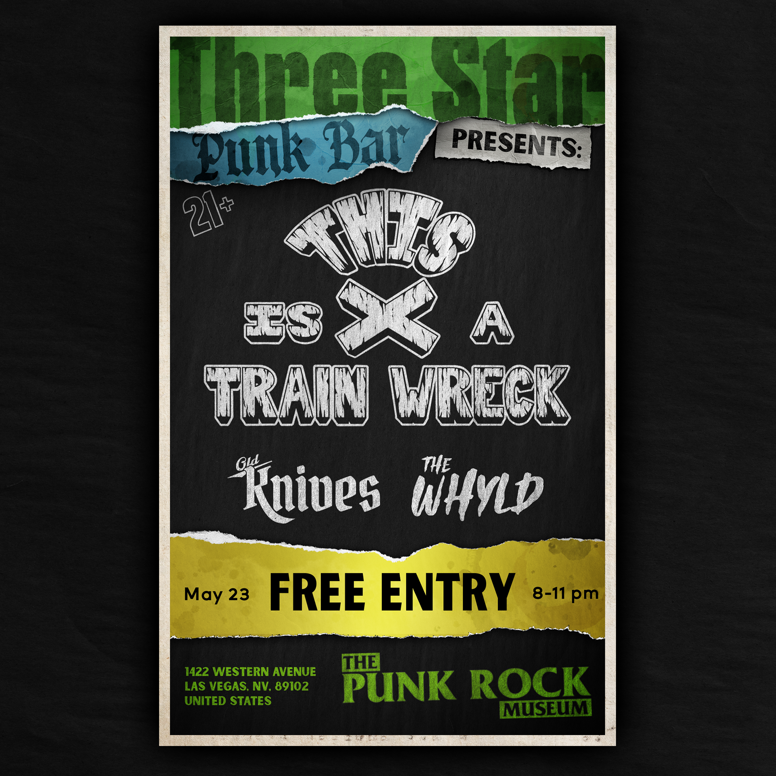 3 star punk bar presents - This Is A Train Wreck - Old Knives - The Whyld