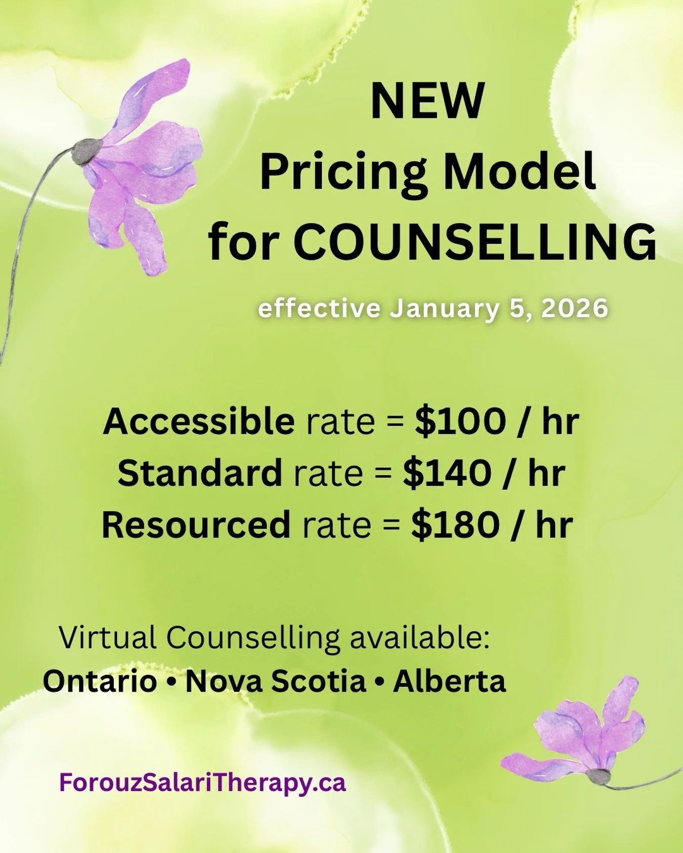 Starting TODAY, I&rsquo;m introducing a 3-tier pricing model for individual counselling.

This change is rooted in my commitment to accessibility and sustainability of mental health care, especially in the context of rising costs of living and increa