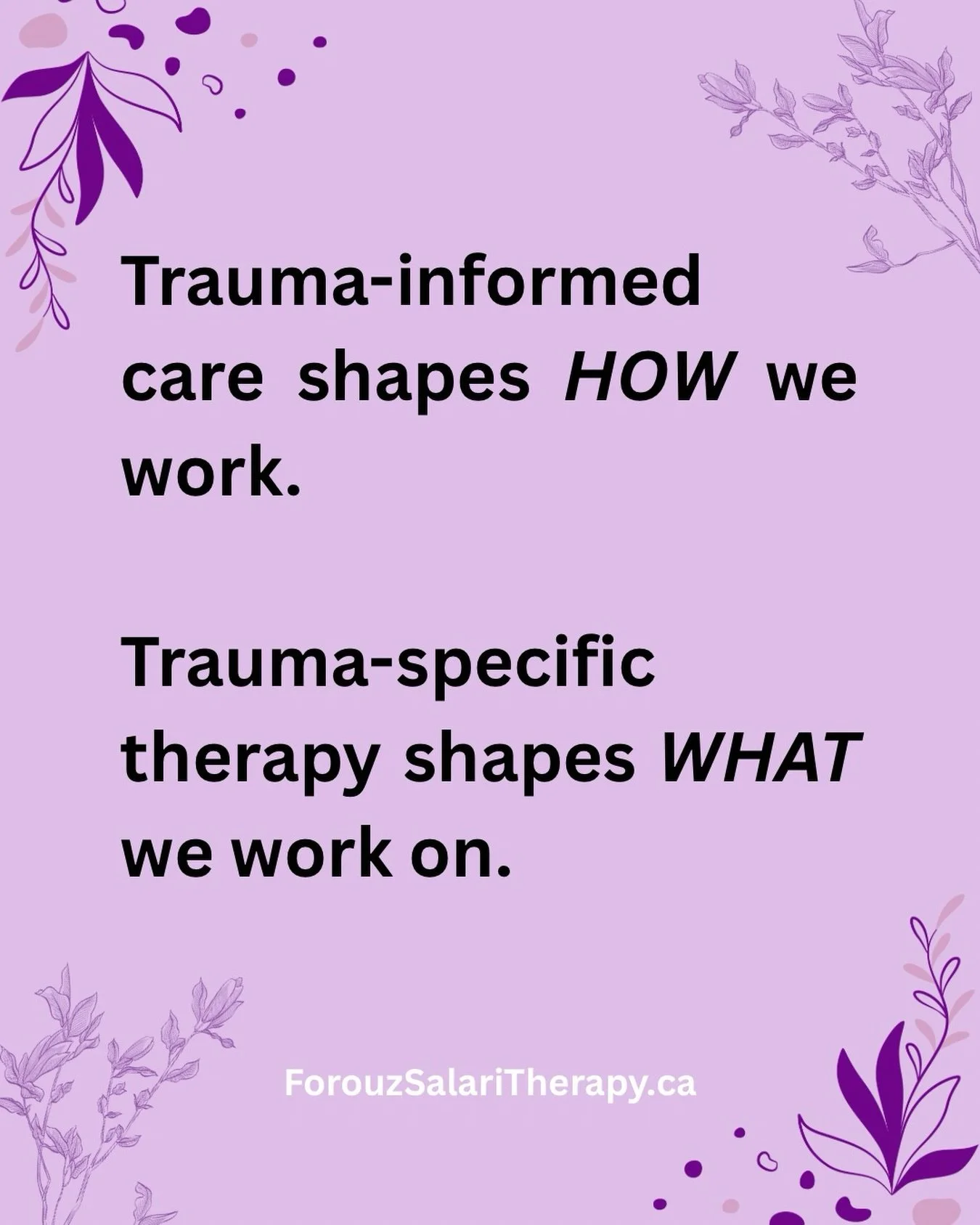 Trauma-Informed practice and Trauma-Specific therapy are both important &mdash; but they&rsquo;re NOT the same thing. 💜

Trauma-Informed care is a way of being that acknowledges how common trauma is and shapes spaces where people feel safe, respecte