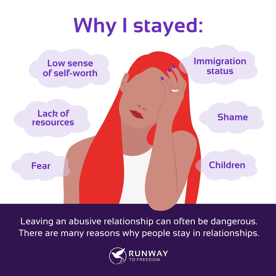 RTF is here to answer this common question -- so survivors don’t have to. There are many reasons why survivors stay in an abusive relationship:➡️ Fear: Leaving an abusive relationship can be dangerous. An abusive partner can be extremely threatening…