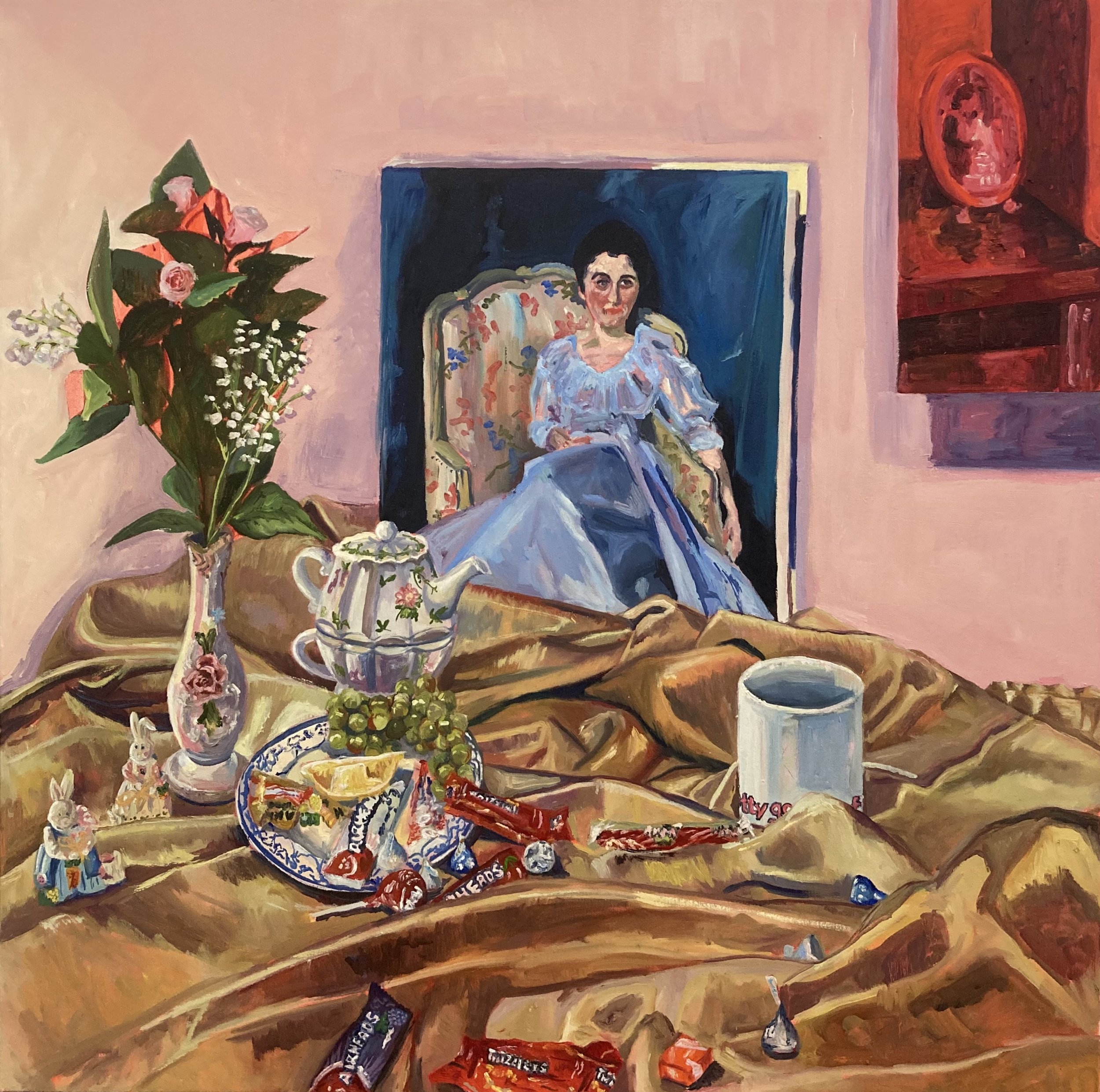 "Tea Time." 2023. Oil on Canvas. 36 x 36 in. $900.