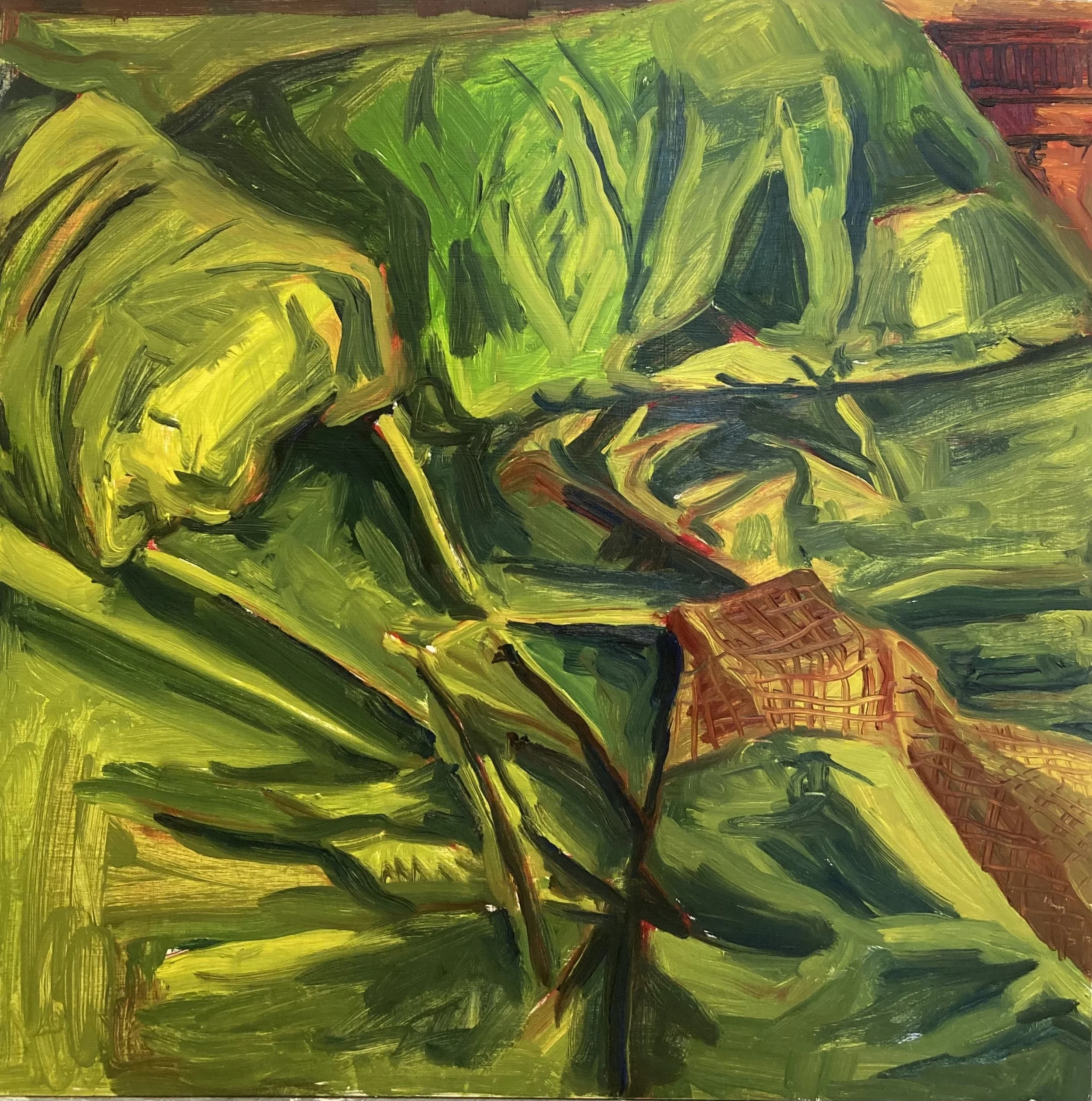 "Tuesday Night." 2023. Oil on Wood. 24 x 24 in. $890.